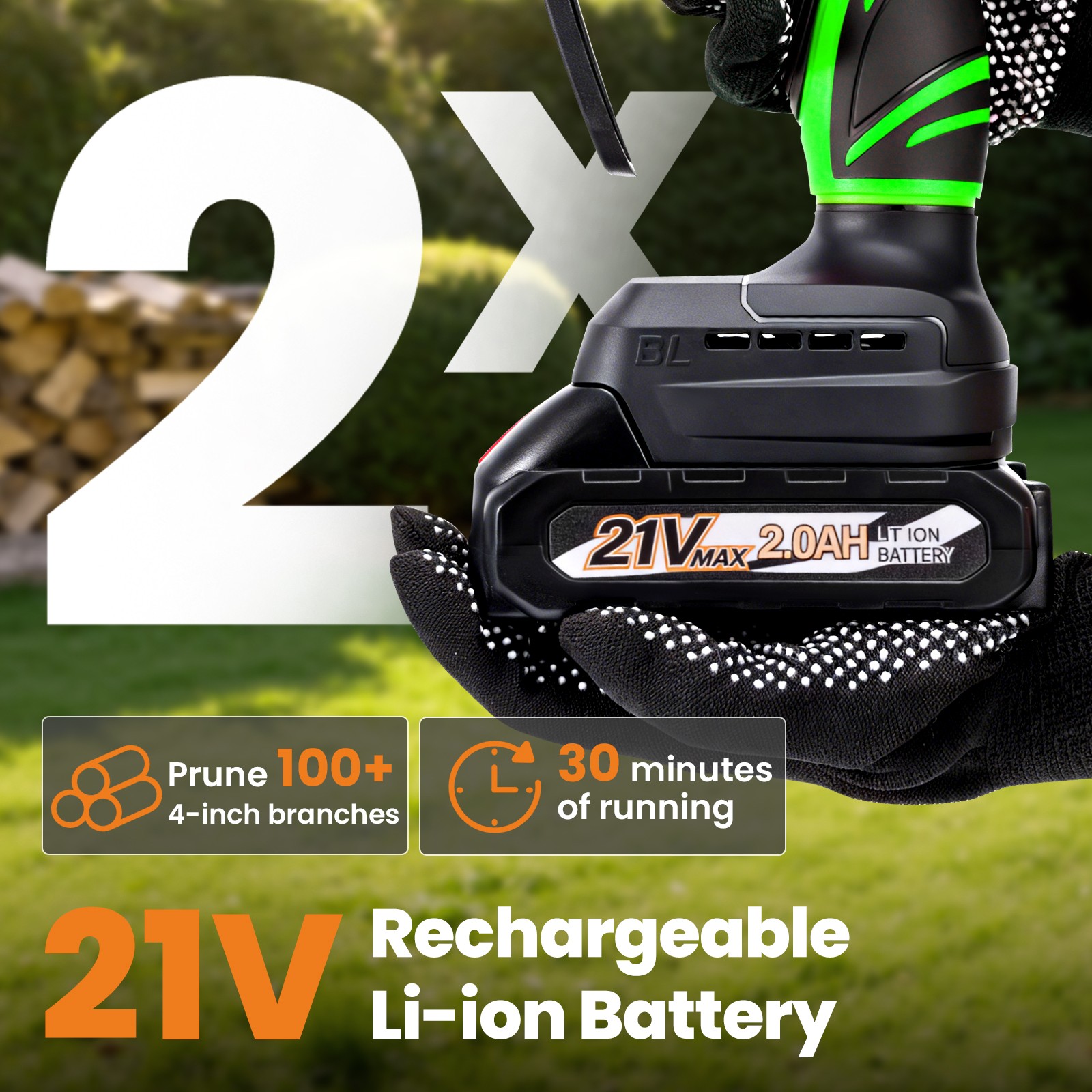 21V for Cordless Mini Chainsaw with 2 Batteries 6inch Guide Bar Wood Pruning