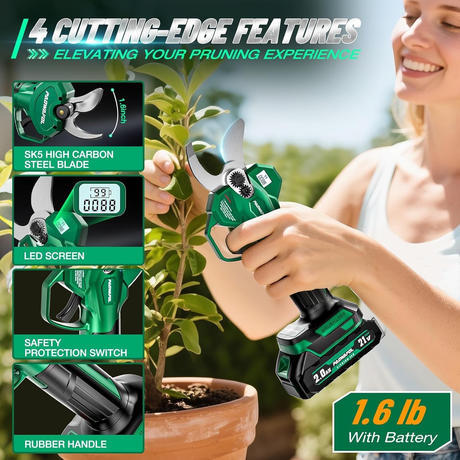 Lightweight 1.6 lbs Pruning Shears with Safety Feature – Perfect for All Users