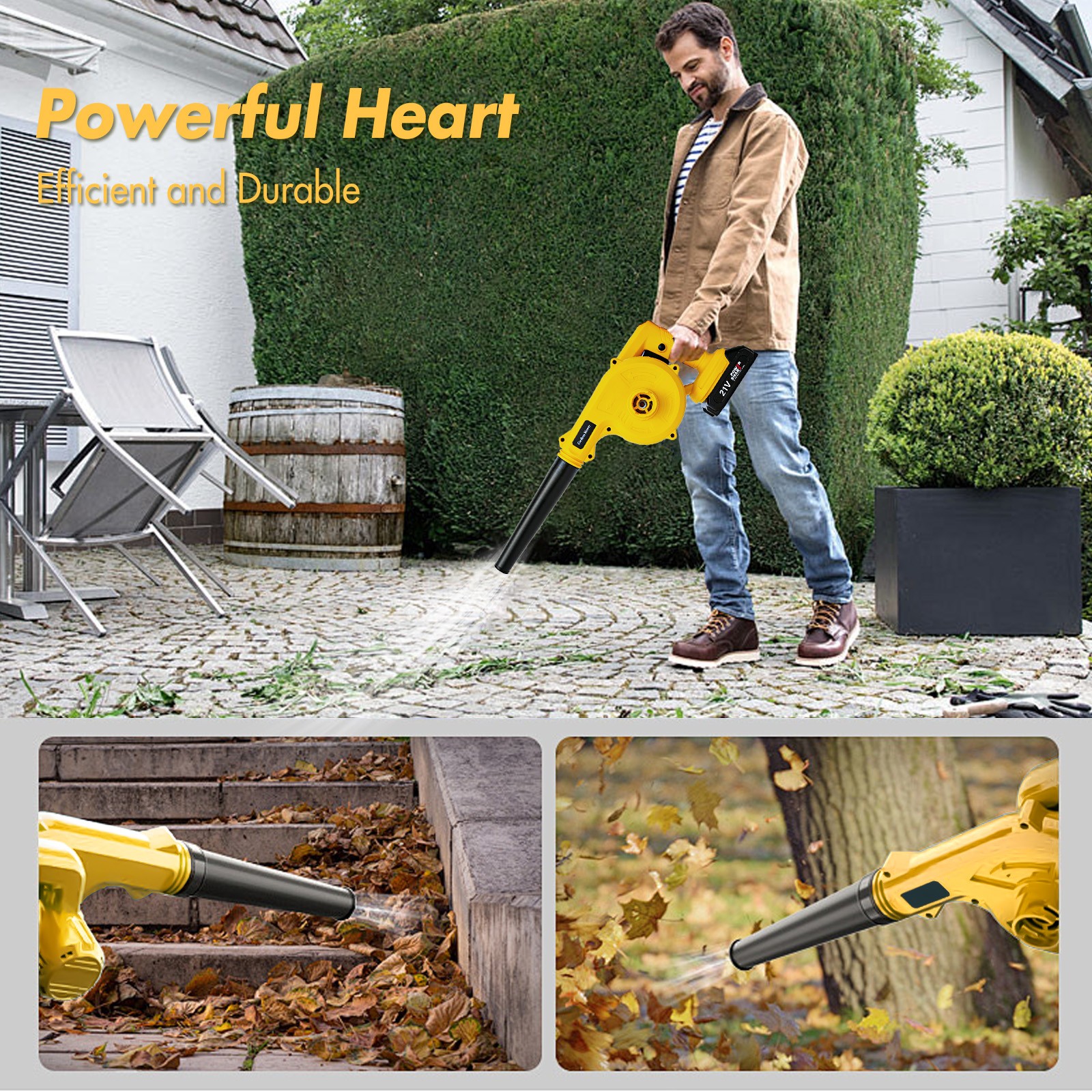 21V Cordless Leaf Blower 2-in-1 Leaf Blower & Vacuum 350MPH w/2Battery & Charger