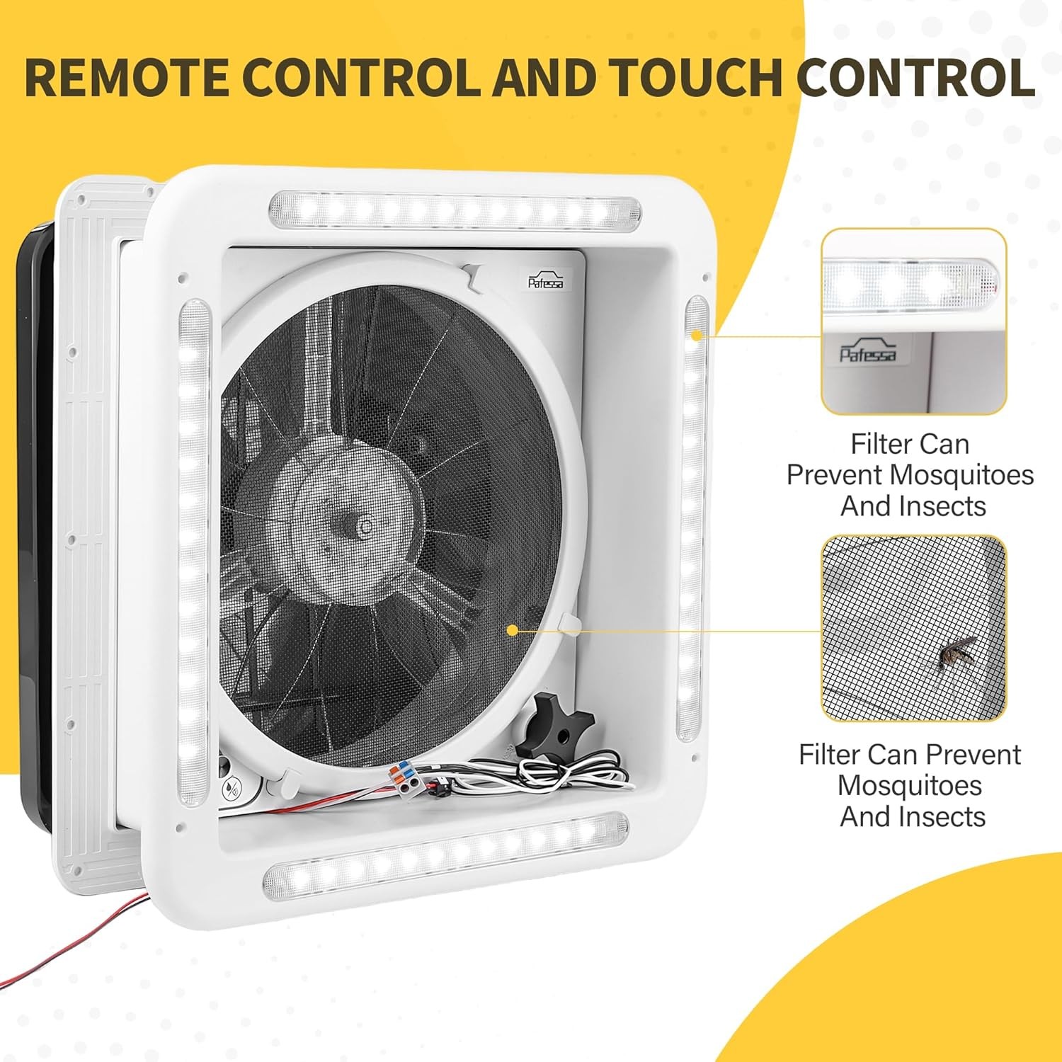 14″ RV Roof Vent Fan w/LED Light – Rain Temperature System, Stepless Speed Regul