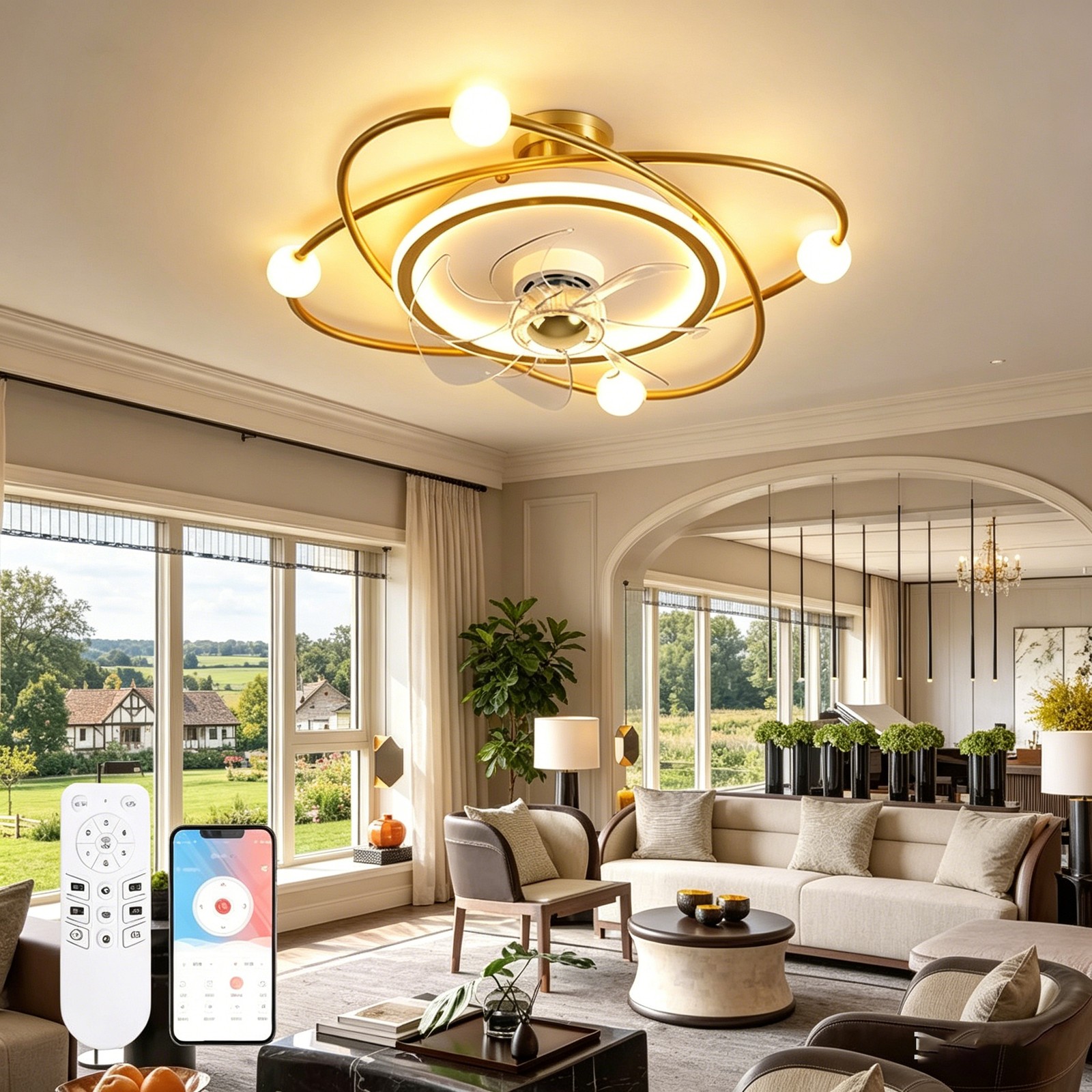 Modern Ceiling Fan with Lighting for Living Room,Bedroom,Dining Room,55cm