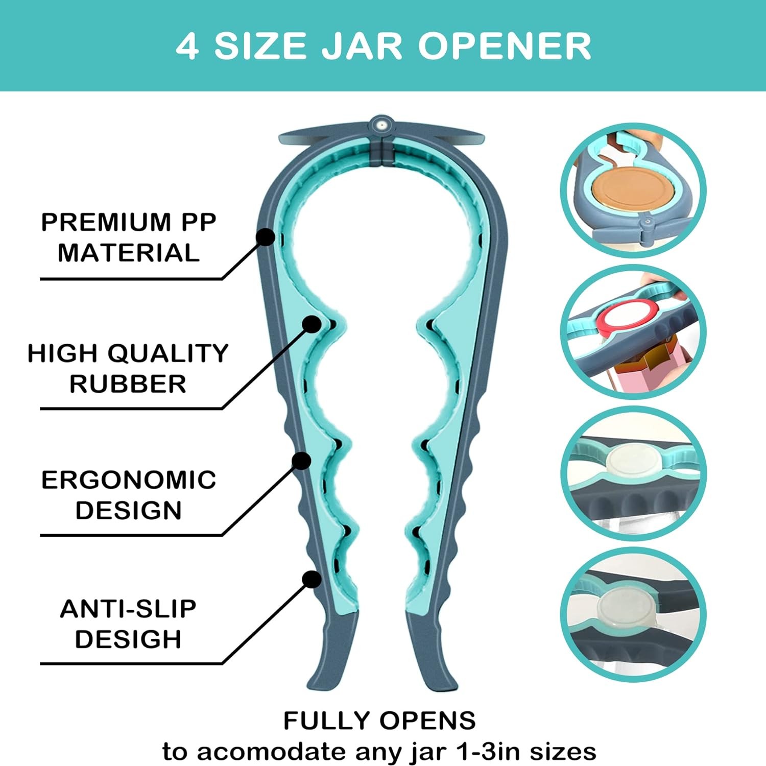 Blue 5-in-1 Jar Opener Non-slip Gripper for Weak Arthritic Hands