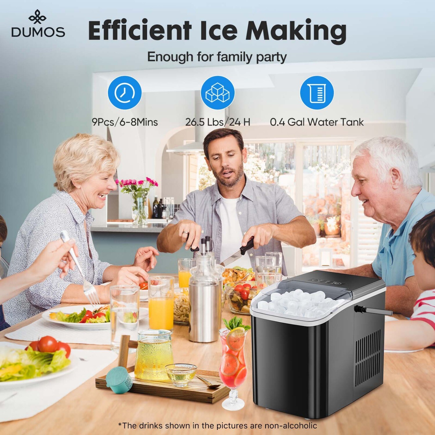 Mini Portable Ice Maker with Handle,Self-Cleaning,26lbs/24hrs,9 Cubes in 6 Mins