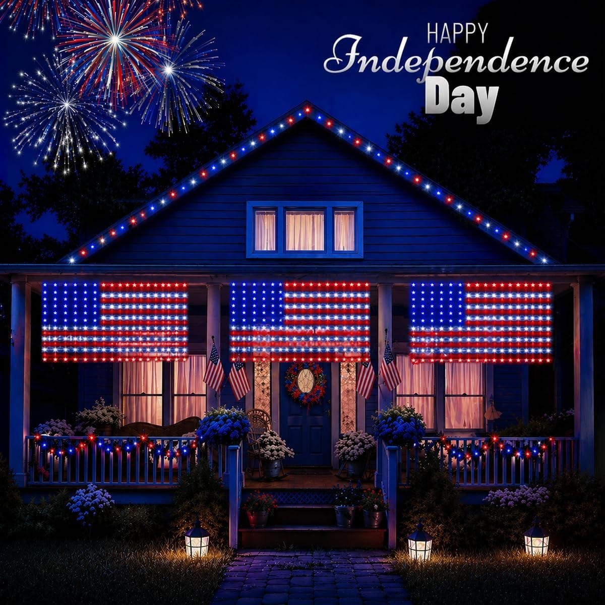 American Flag String Lights, Waterproof Led Flag Net Light, with 420 Super Brigh