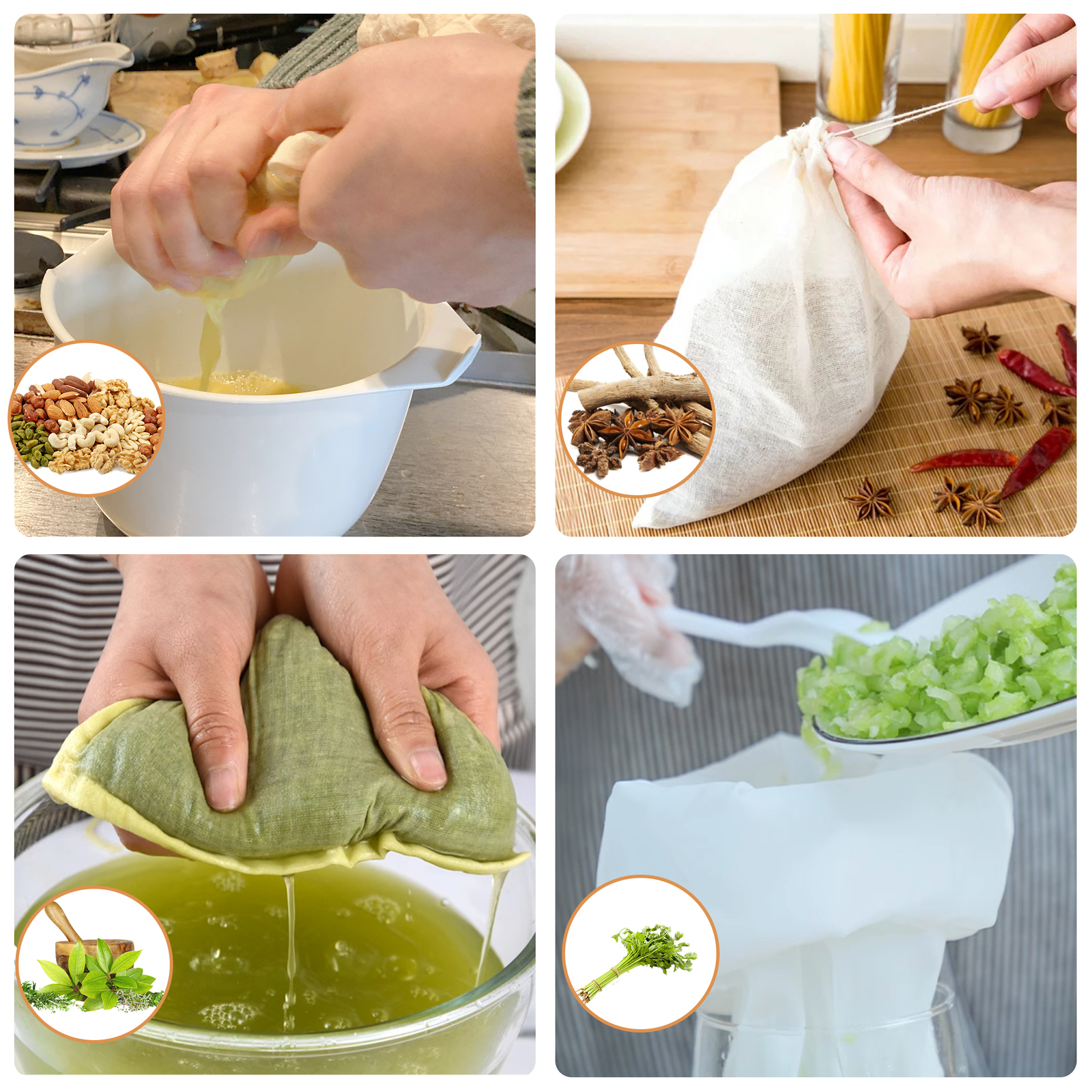 3PCS Organic Cotton Nut Milk Bag Reusable Food Strainer Brew Coffee Cheese Cloth