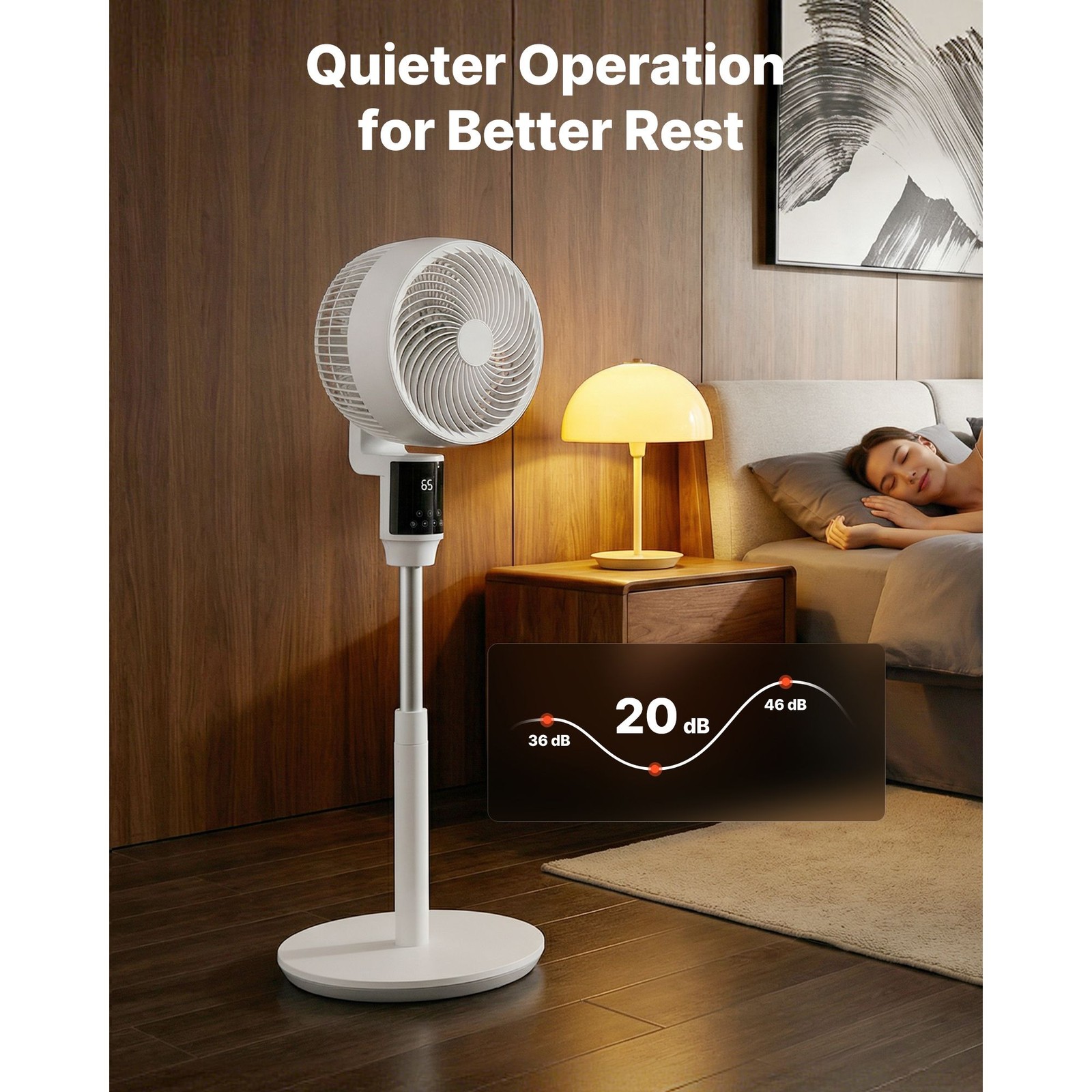 9in Standing Fan: 80° Oscillation, 9 Speeds, Remote, Timer, 30 dB Quiet