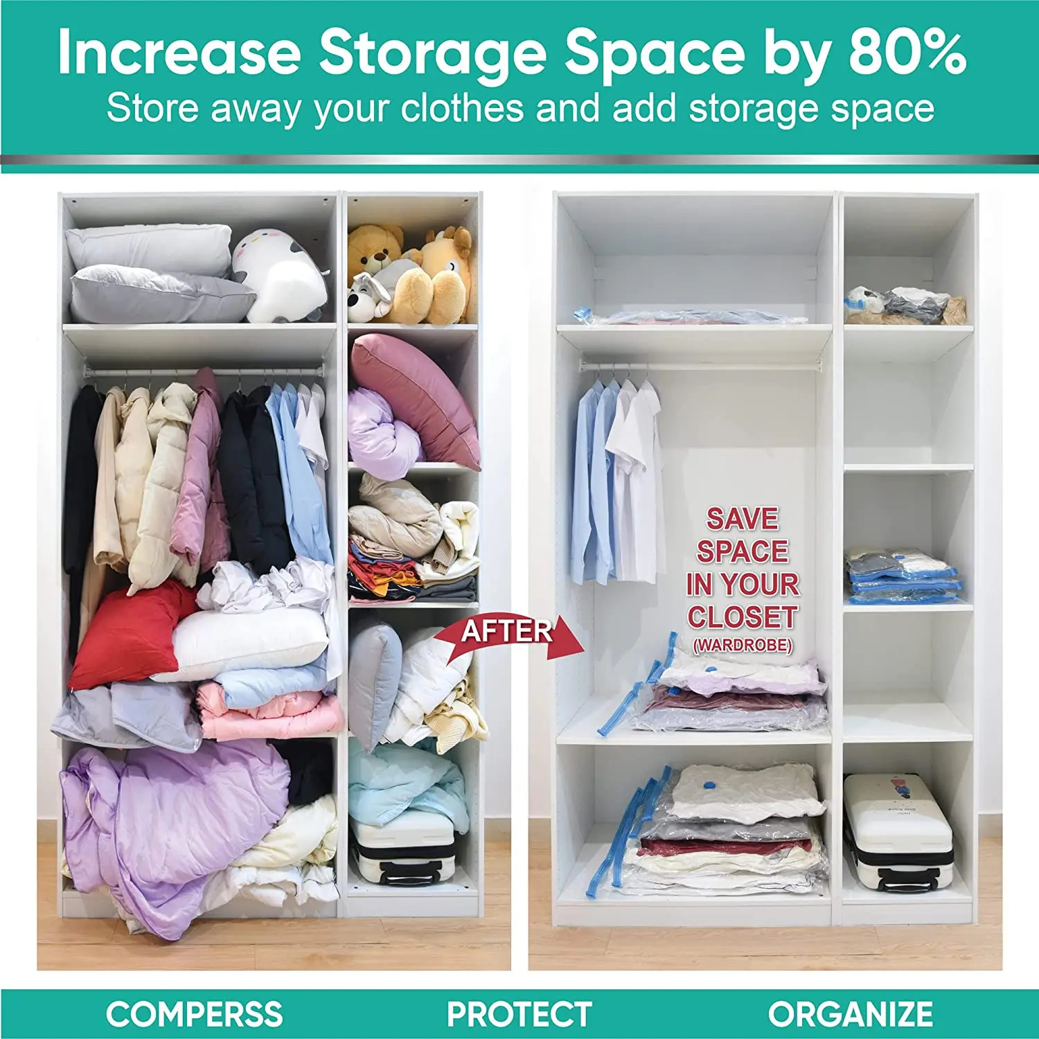 5pcs Jumbo Vacuum Storage Bags Bedding Clothes Travel Space Saver