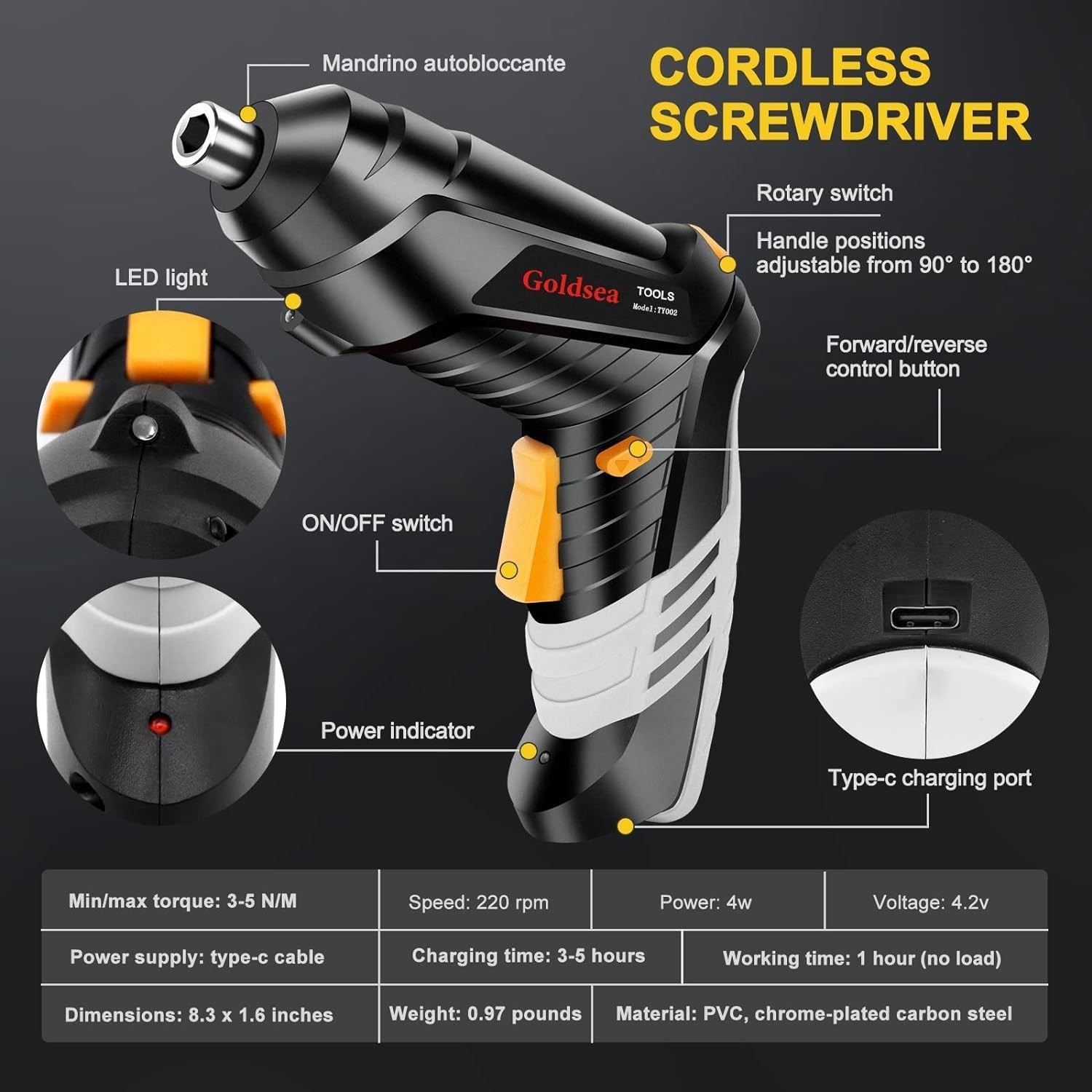 Electric Screwdriver 4.2V Cordless Screwdriver 3.5N.m 1500mAh Type-C Charging…