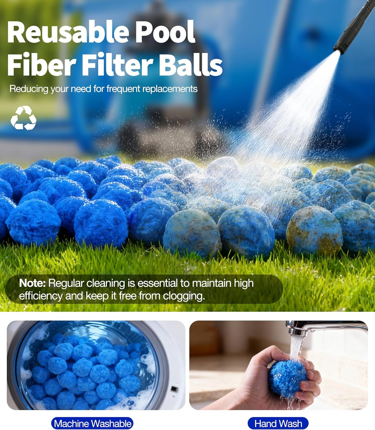 3.5 Lbs Pool Filter Balls for Sand Pump, Reusable Blue Pool Filter Media Balls R