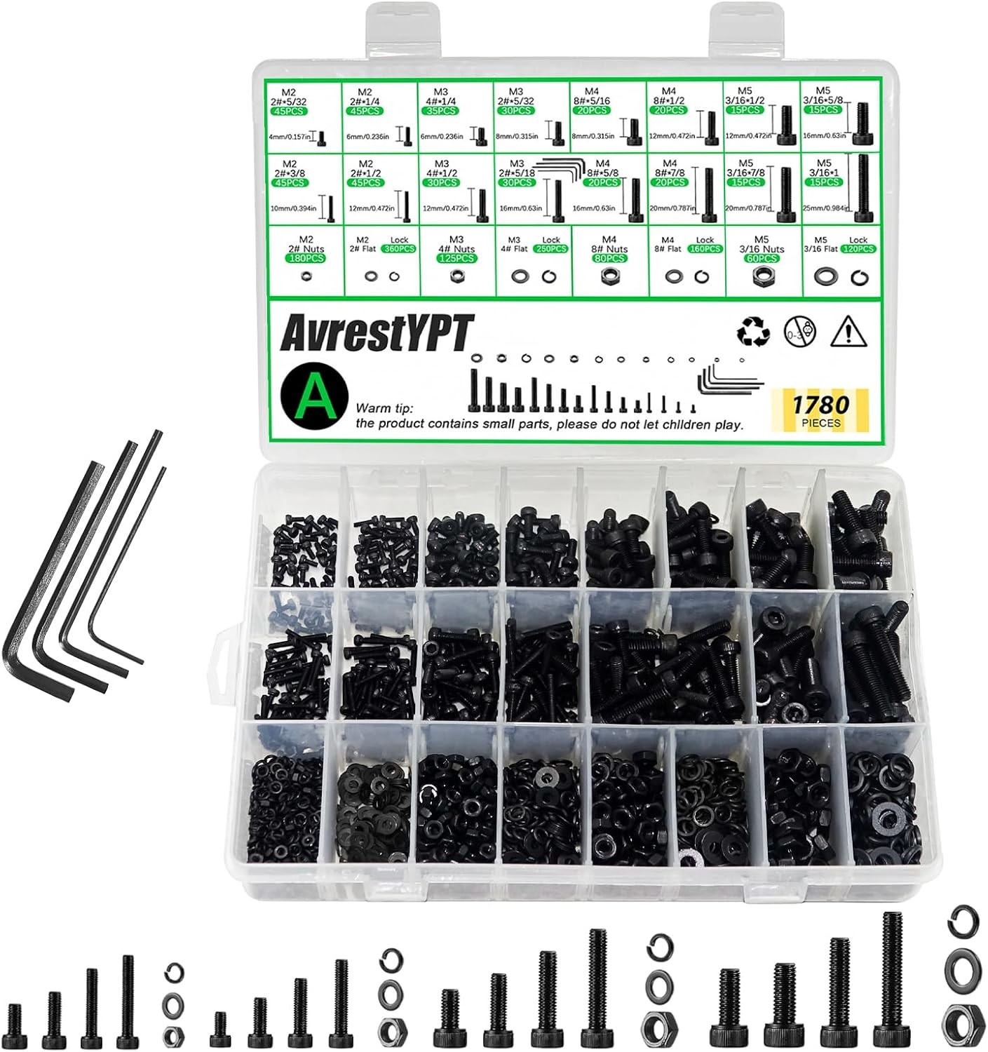 M2 M3 M4 M5 Hex Socket Head Cap Screws Bolts Nuts & Washers Assortment Kit