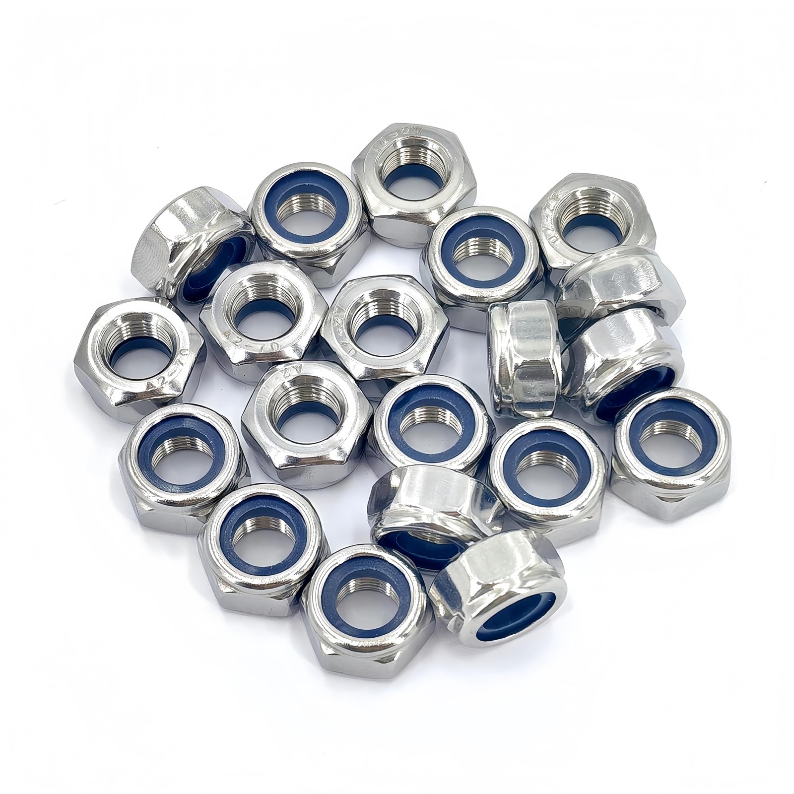 20Pcs M10 x 1.25mm Nylon Insert Hex Lock Nuts, 304 Stainless M10x1.25, Silver