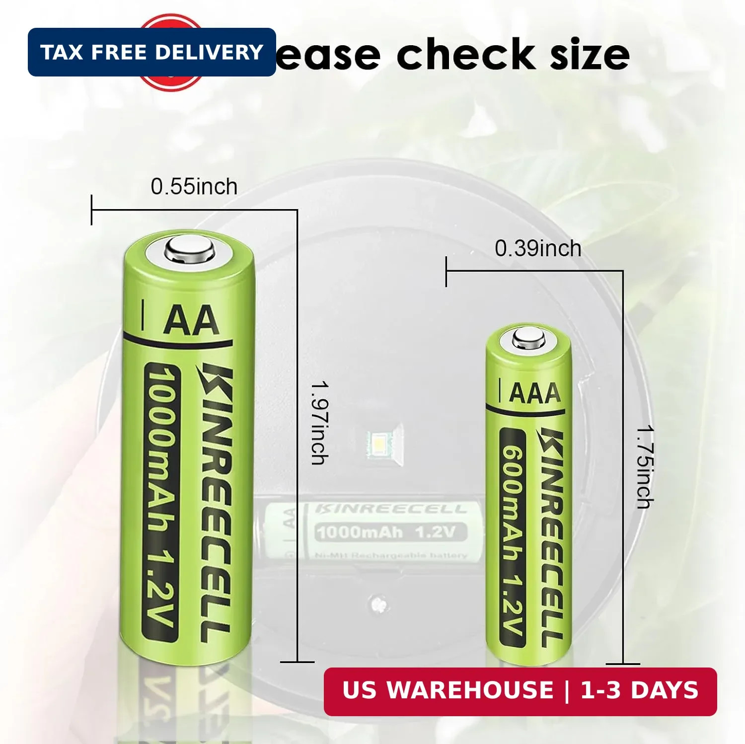 Rechargeable AA Batteries, Ni-MH Double A Solar Batteries High Capacity 1.2V Pre