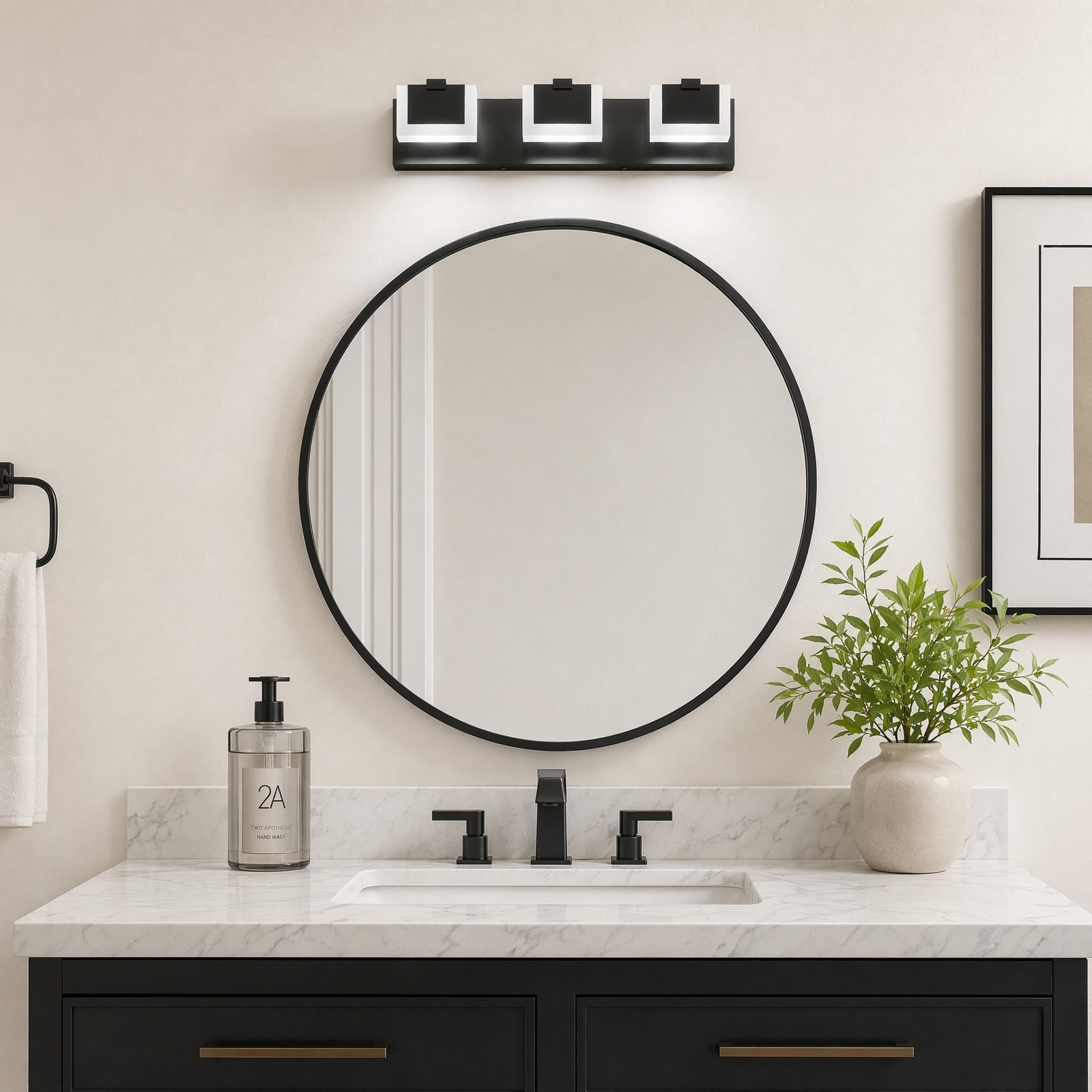 22 in 3 Light Black Dimmable LED Vanity Bathroom Over Mirror Wall Sconce Fixture