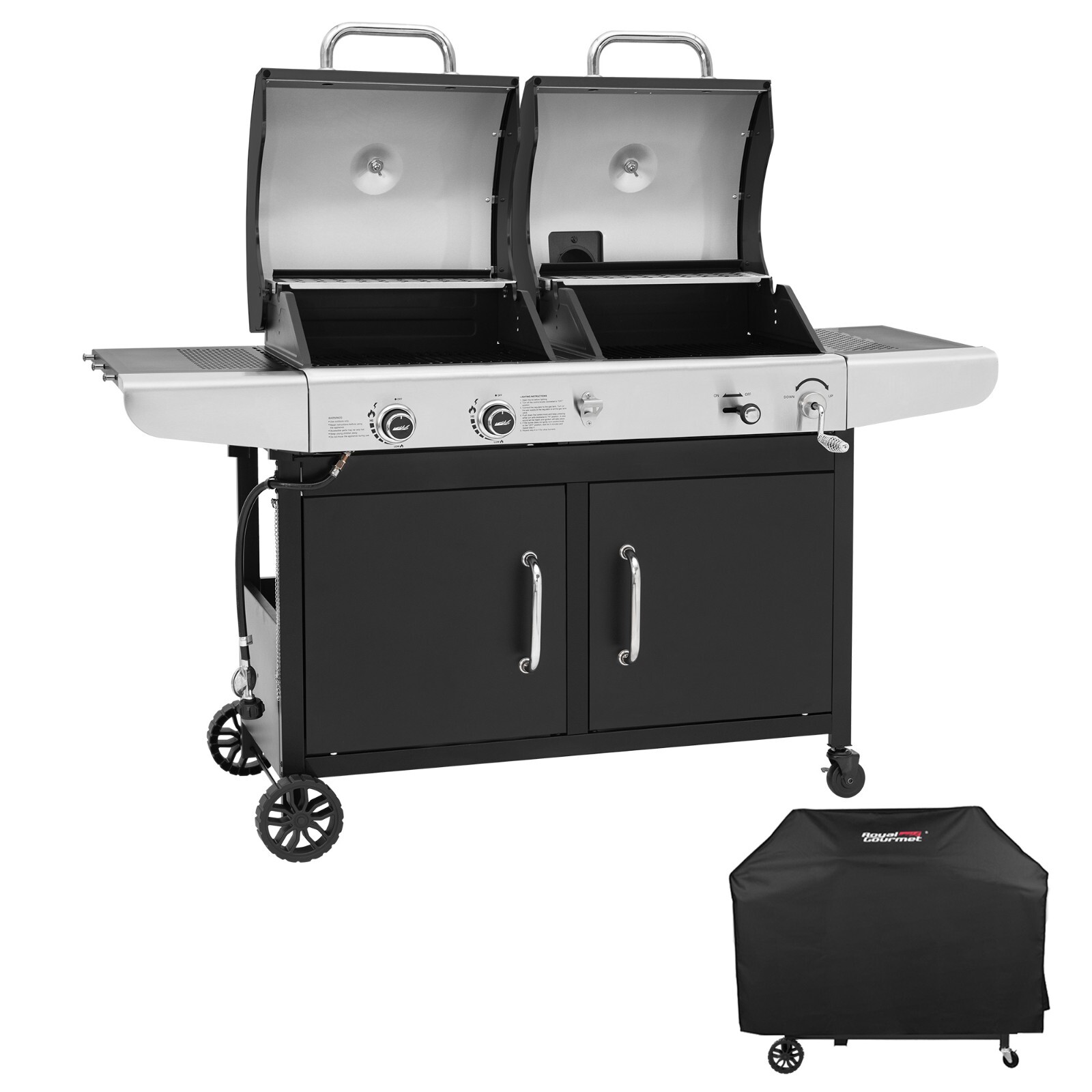 Royal Gourmet Gas Charcoal Combo Grill Dual Fuel Outdoor BBQ With Cover Black