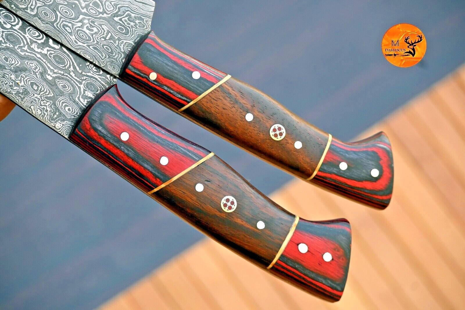 CUSTOM HANDMADE DAMASCUS STEEL CHEF KNIFE STEAK KNIFE SET KITCHEN CHEF SET 2065