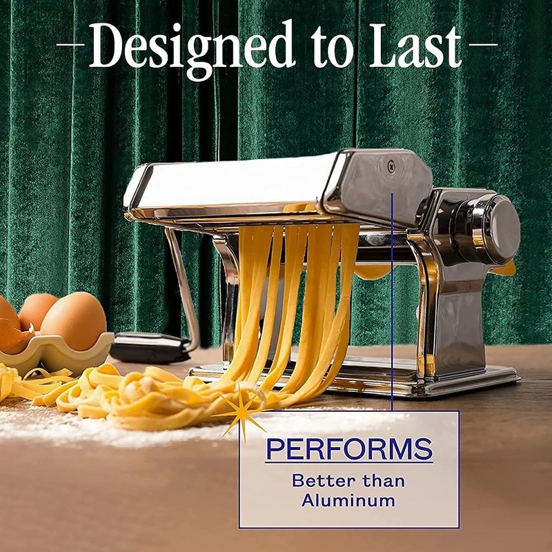 Stainless Steel Manual Pasta Maker 7 Thickness Settings 2 Blade Attachments New