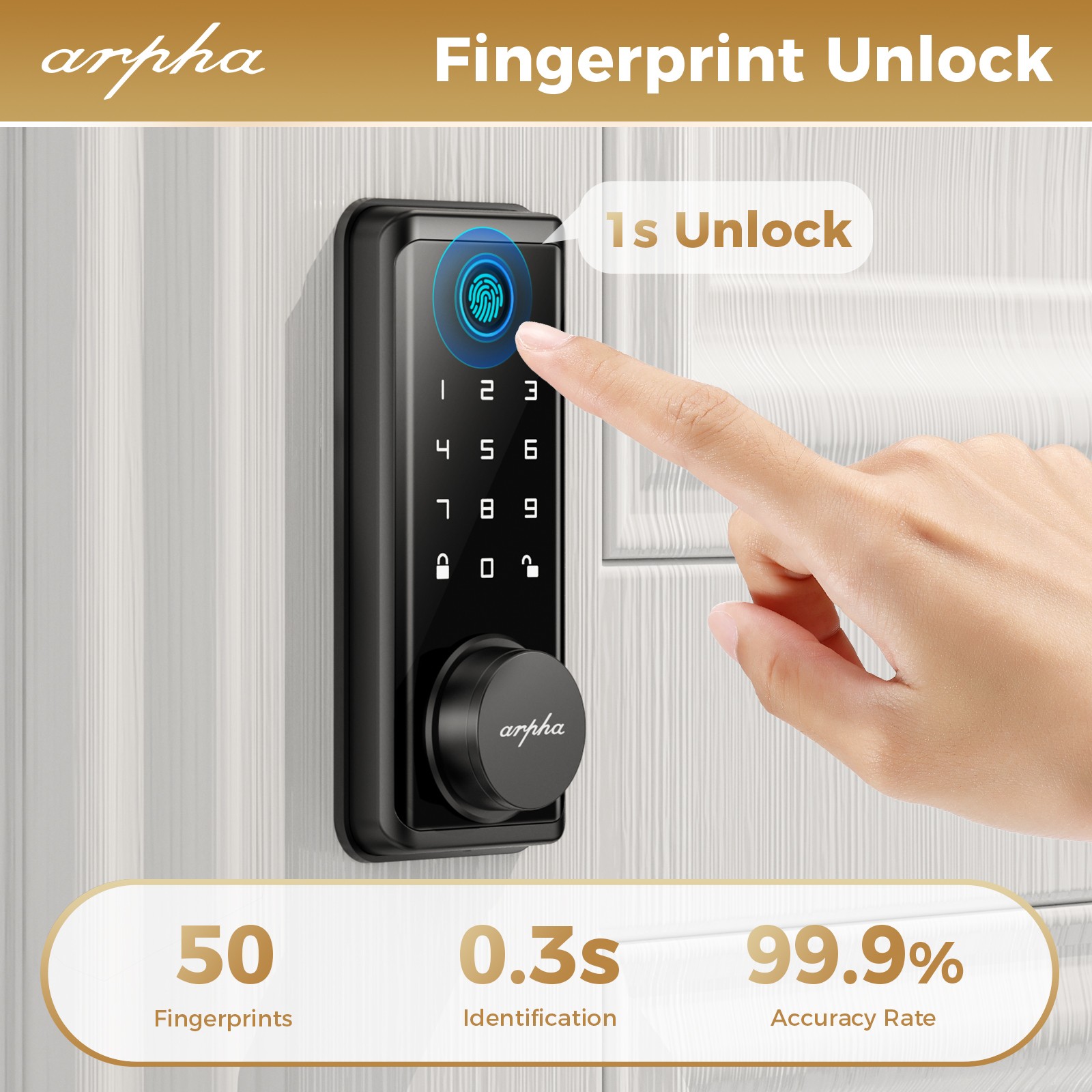 ARPHA Keyless Entry Smart Door Lock 50 Code Keypad Deadbolt Fingerprint Password