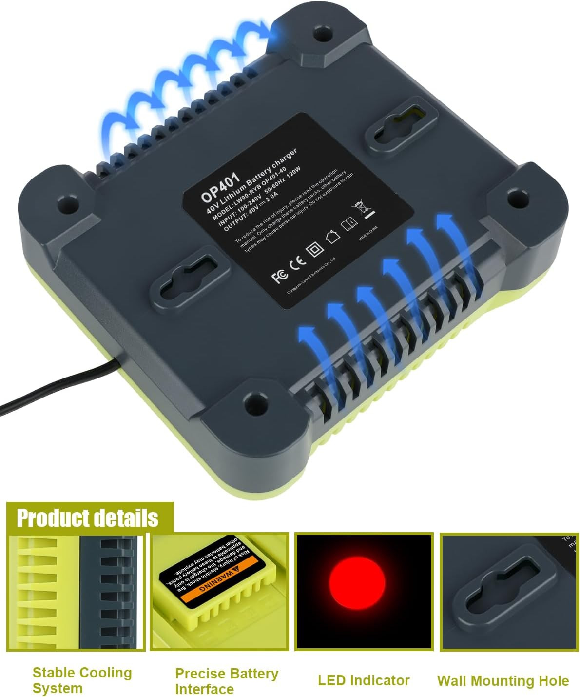 6.0Ah Battery 40 Volt for Ryobi 40V Lithium OP40602 Battery with LED / Charger