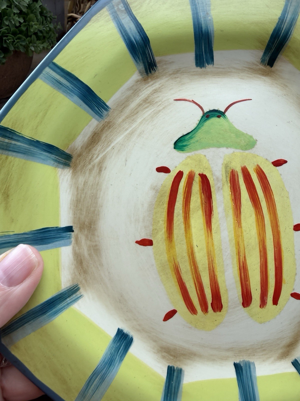 Vintage Decorative Beetle Accent Plate 8” Octagon Wall Plate Garden Bug Decor