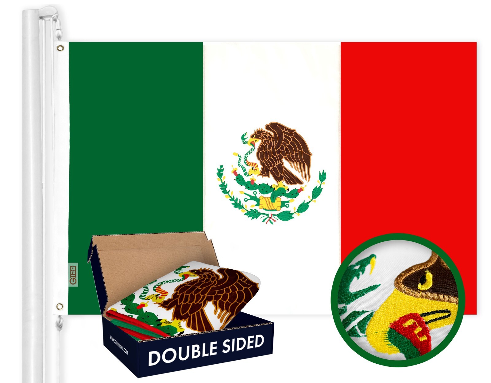 G128 – Mexico (Mexican) Flag | 3×5 feet | Double Sided Embroidered 210D