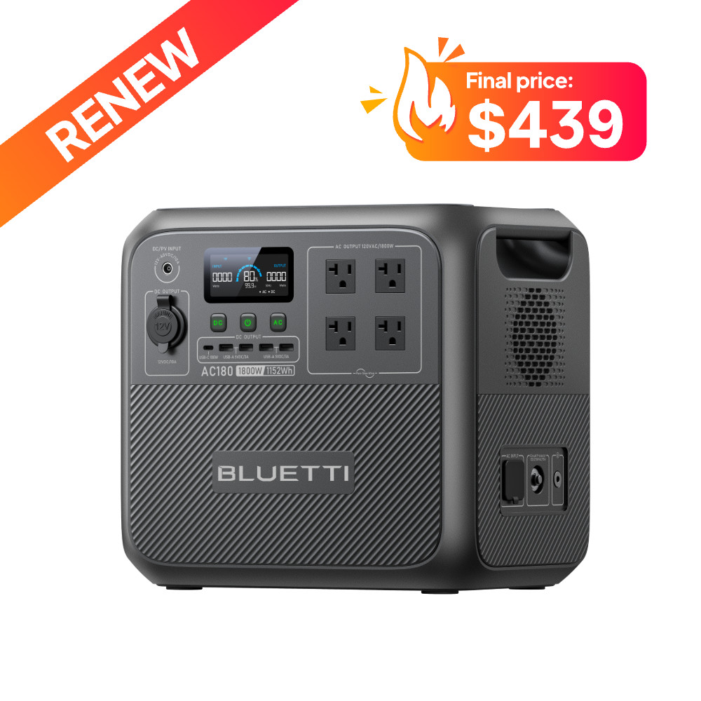 BLUETTI AC180 1800W 1152Wh Portable Power Station Solar Generator for Off-grid