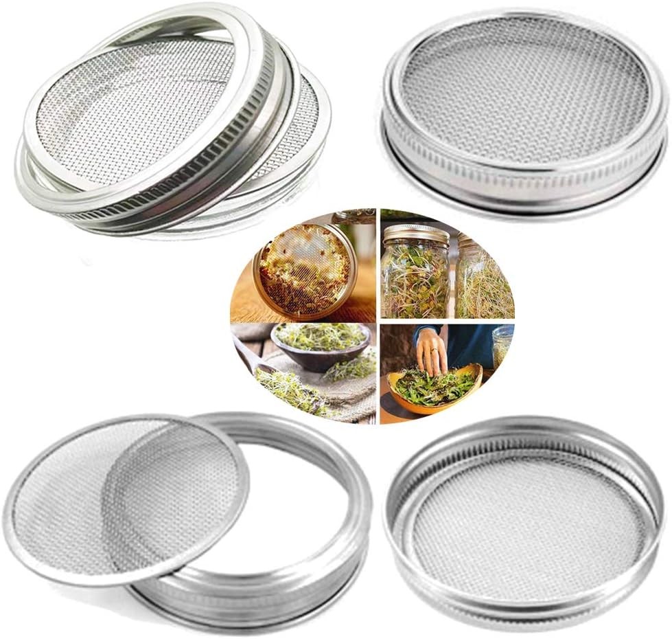 Sprouting Jar Lid (32oz Glass Jars) with 4 Pack Stainless Steel Sprouting