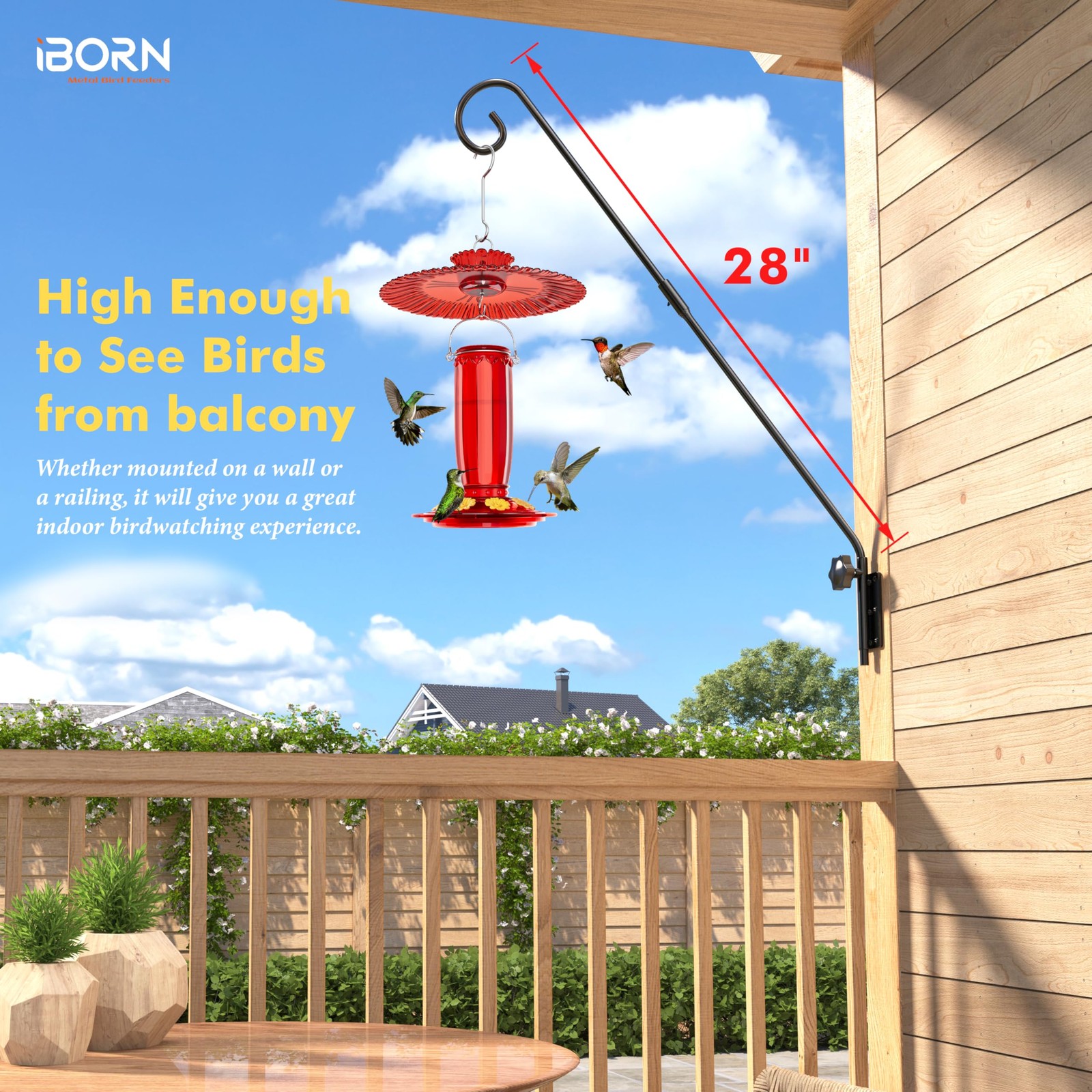 iBorn Wall Mount Deck Hook, 28″ Hummingbird Feeder Hanger, Heavy Duty Bird Fe…