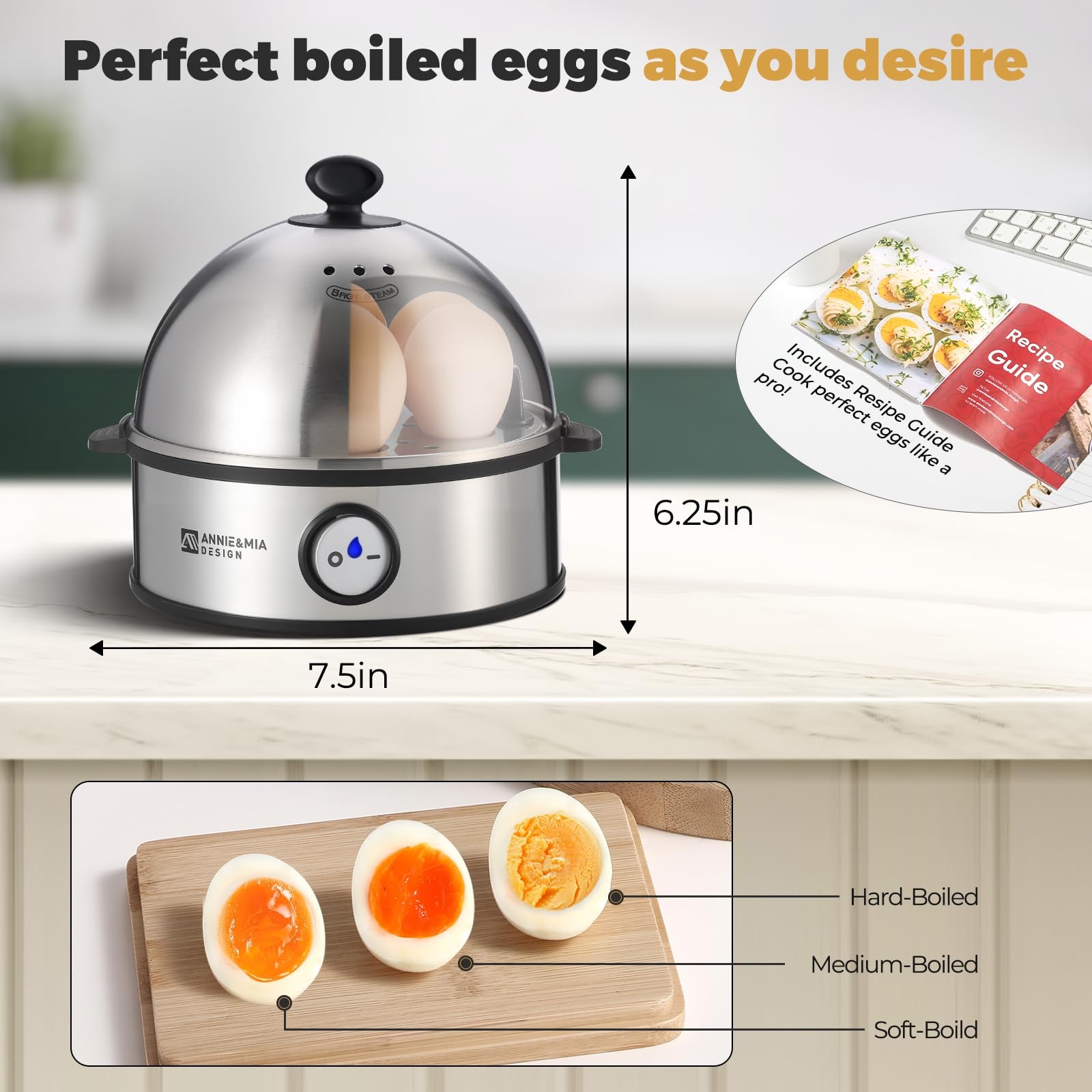 Annie & Mia Design Electric Egg Cooker, All Stainless Steel 7 Egg Capacity eg…