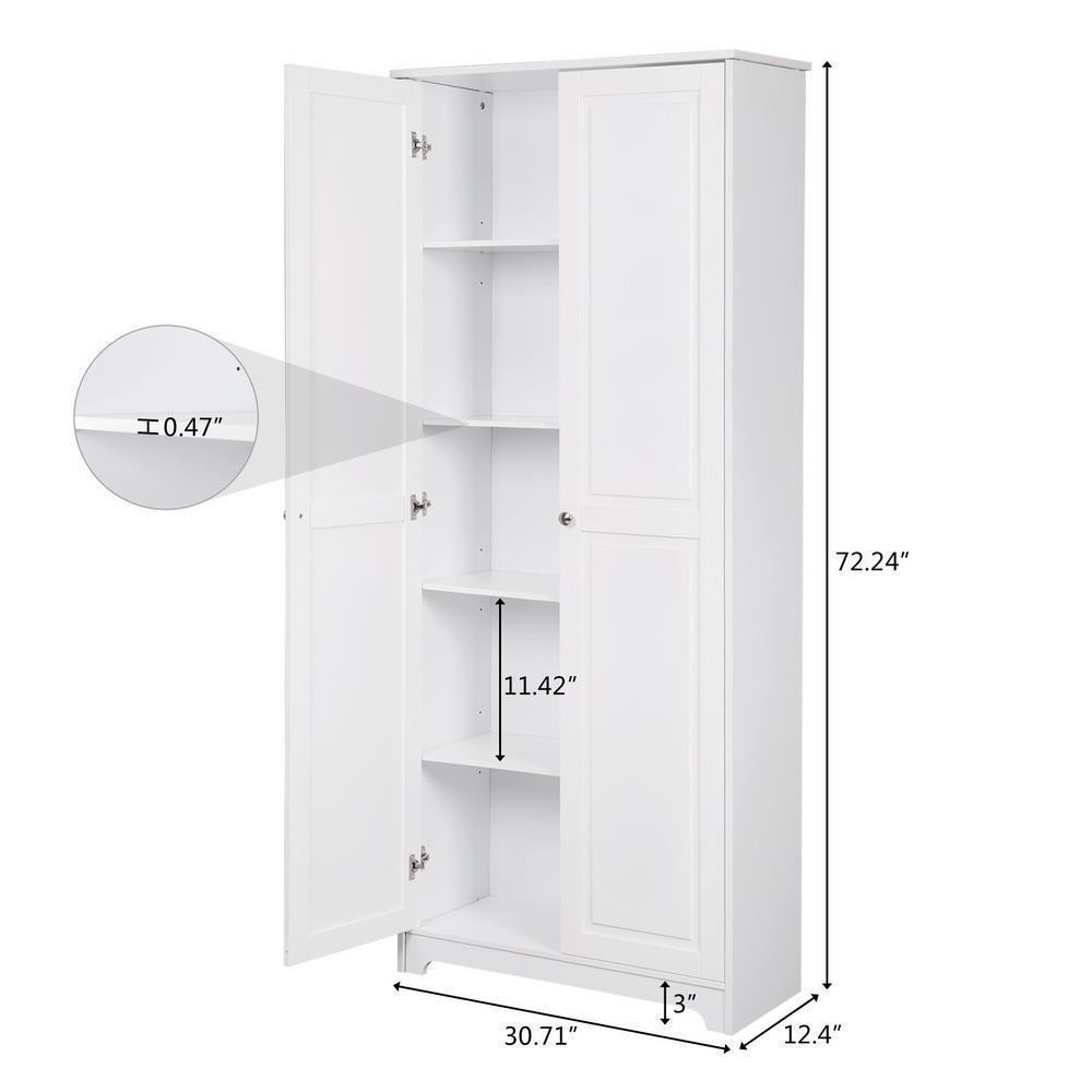 72”H Freestanding Storage Pantry Utility Cabinet 2 Door and 5 Shelves Organizer