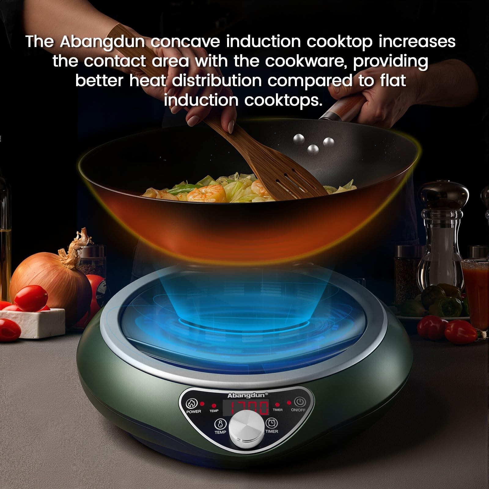 Abangdun 1700W 100V~185V Induction Cooktop Concave Wok Burner Portable Stove