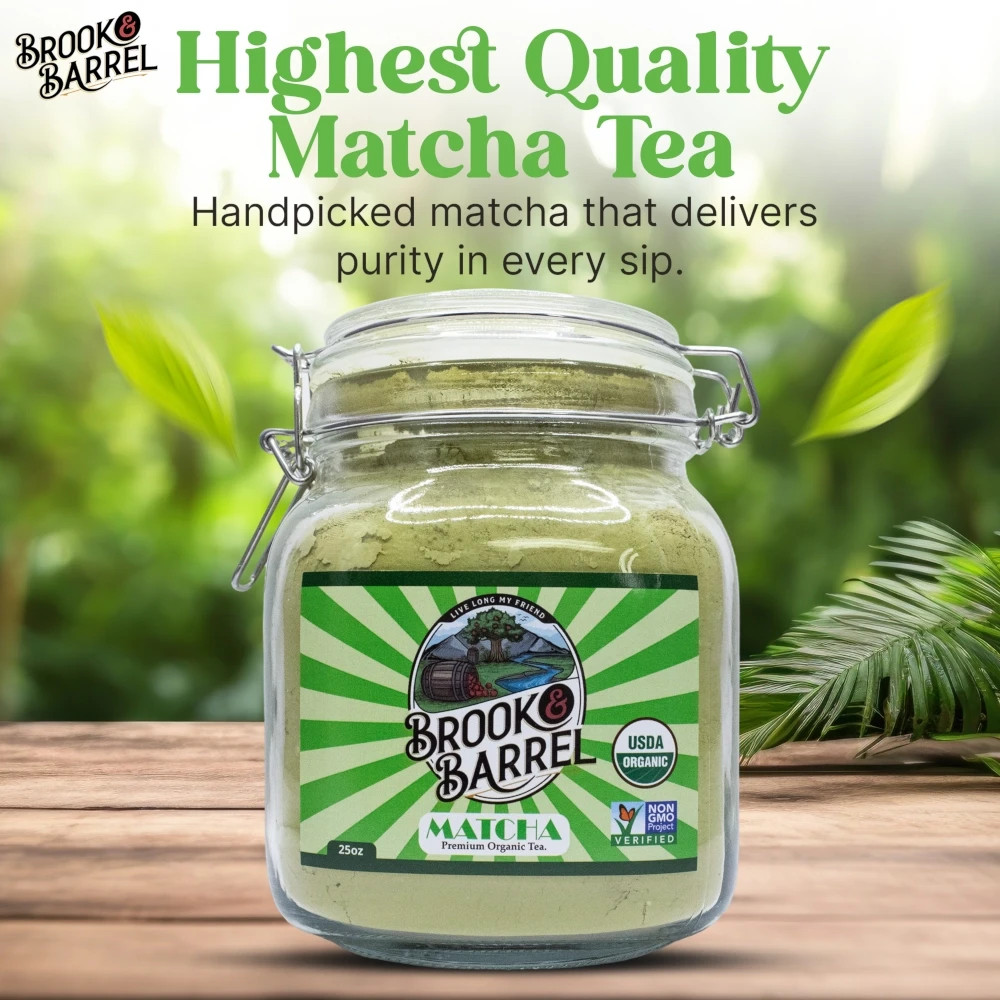 Brook & Barrel USDA Organic Ceremonial Matcha Green Tea Powder 1.6lbs Glass Jar