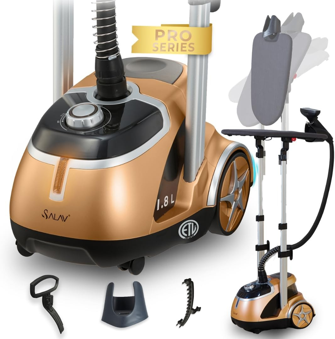 SALAV® Professional Garment Steamer with Built-In Ironing Board, 1500W Continuou