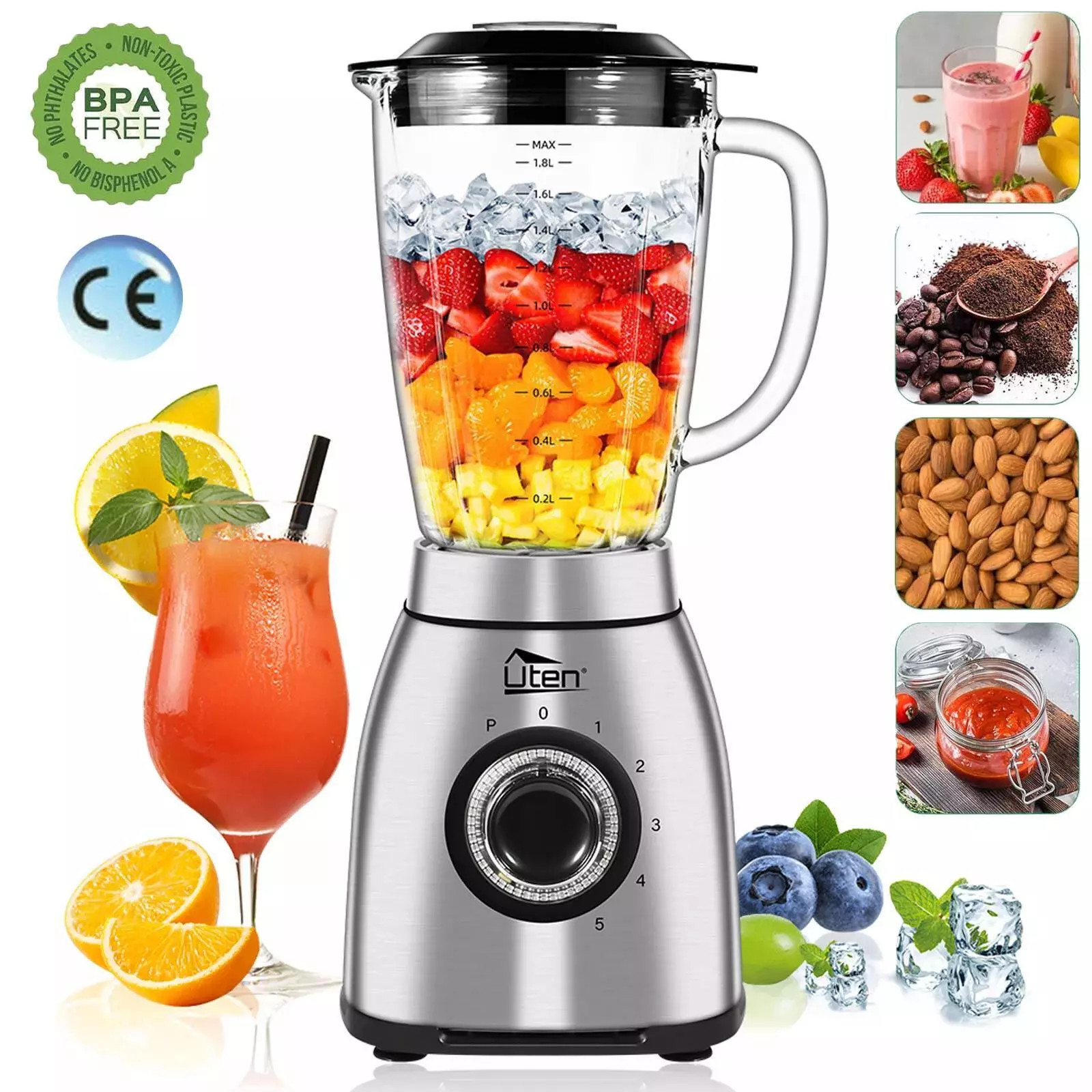 Blender Glass Stainless Steel 800W Ice Crusher Smoothie Jucie Universal Mixer