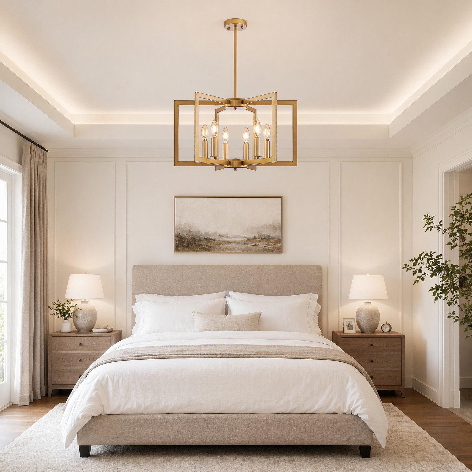 22 in Kitchen Living Room Industrial Gold LED Pendant Chandelier 6 Light Fixture
