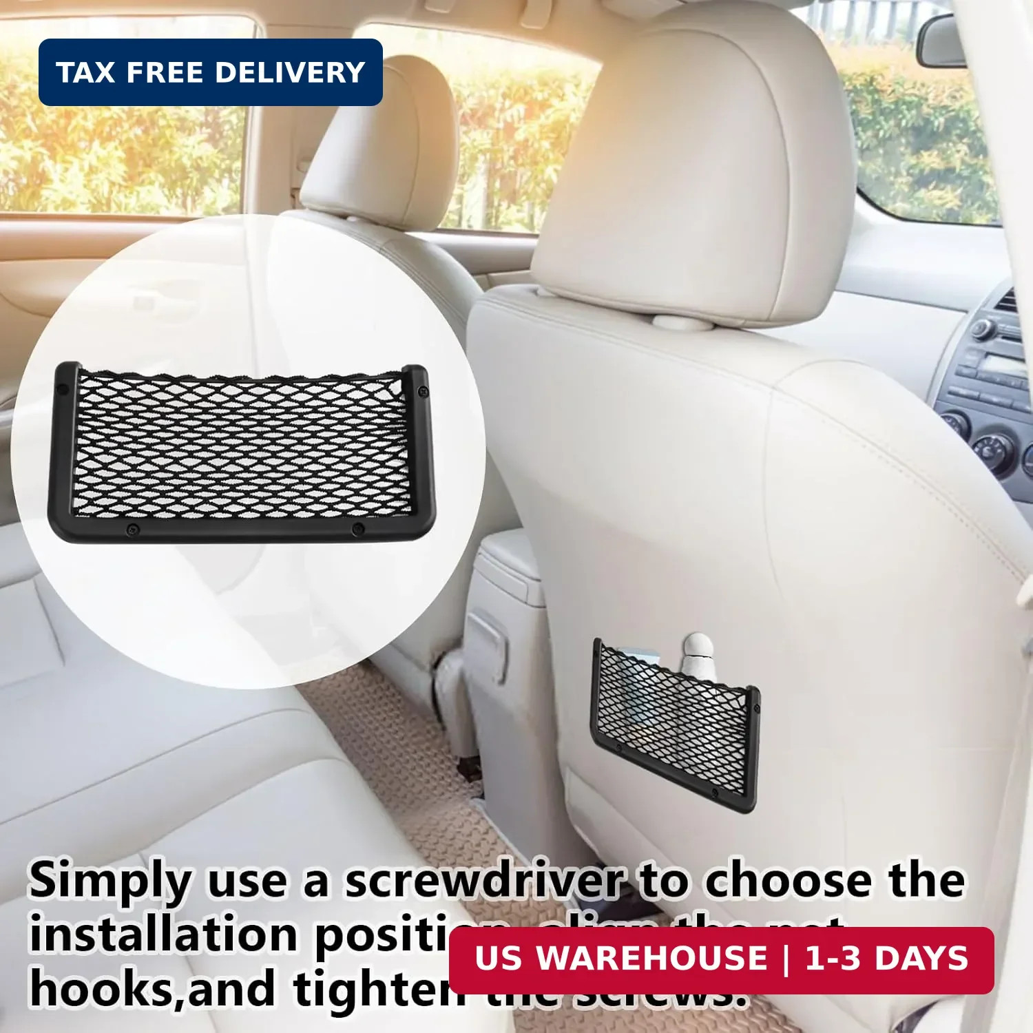 2 PCS Car Net Pocket, ABS Plastic Frame Cargo Net Storage Pockets Phone Nets, Ca