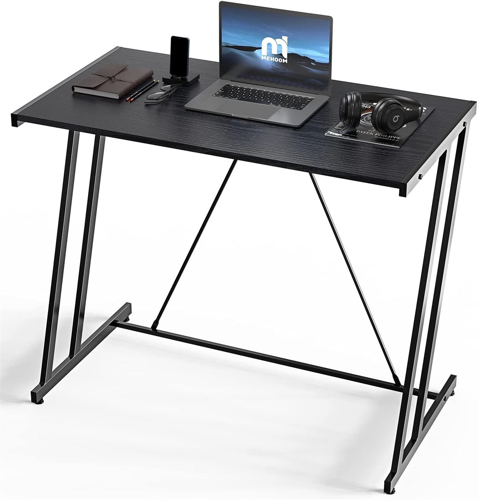 Mehoom Metal Modern Computer Study Desk for Home Office, Table, Black, 35.4″