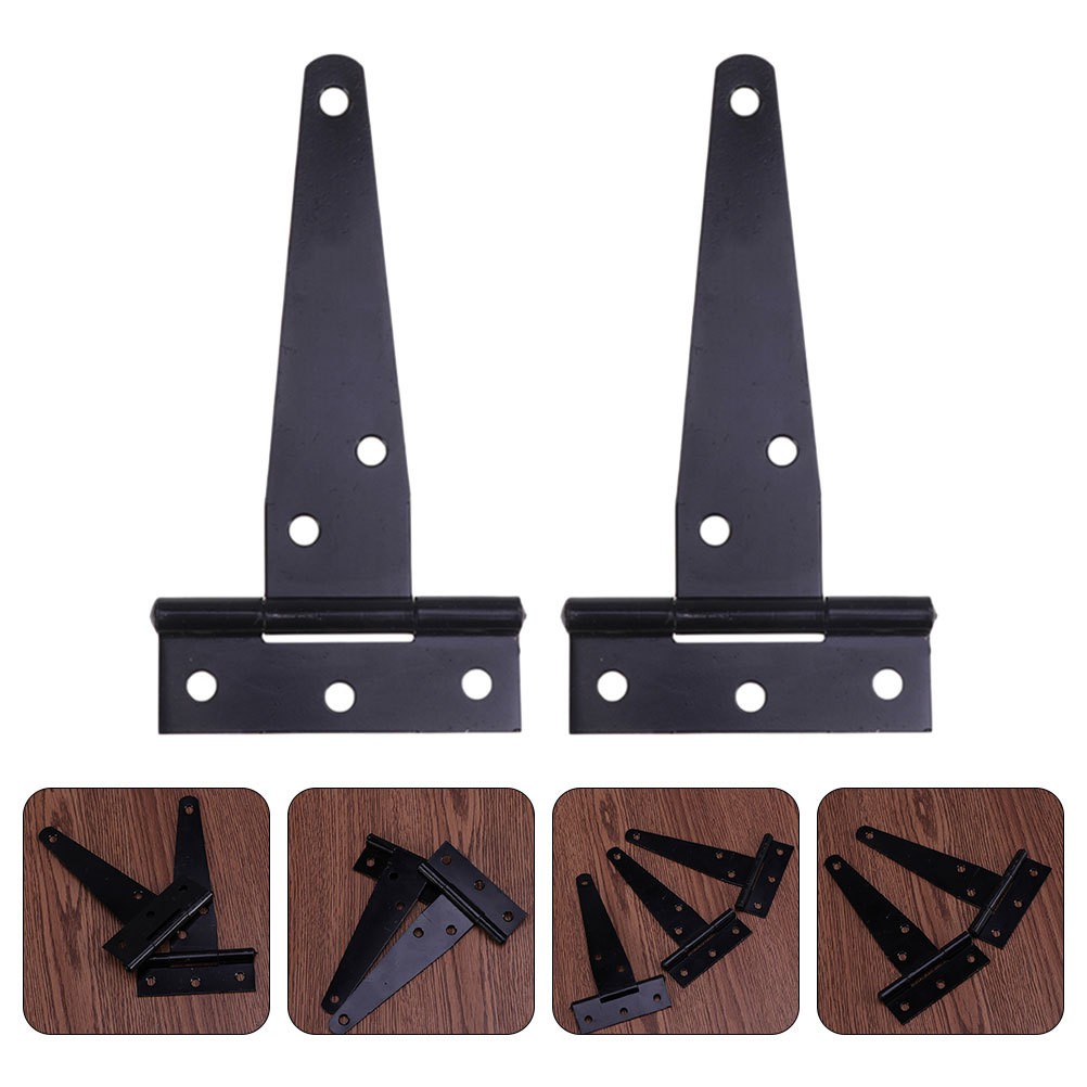 2Pcs Black Iron T Strap Gate Hinges for Wooden Fence Shed Door Heavy Duty