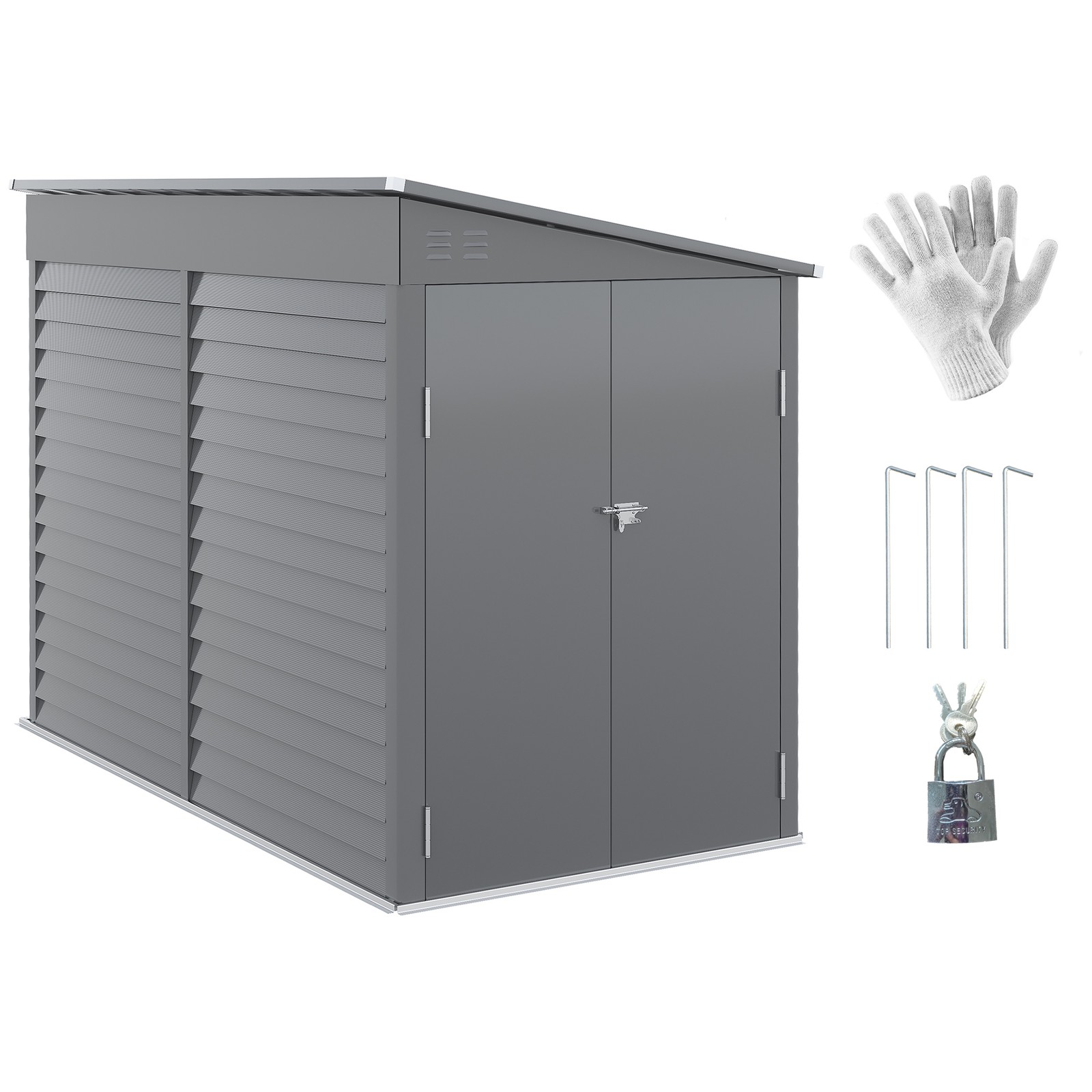 4.6′ x 9′ Metal Outdoor Storage Shed with Lockable Doors, Gray