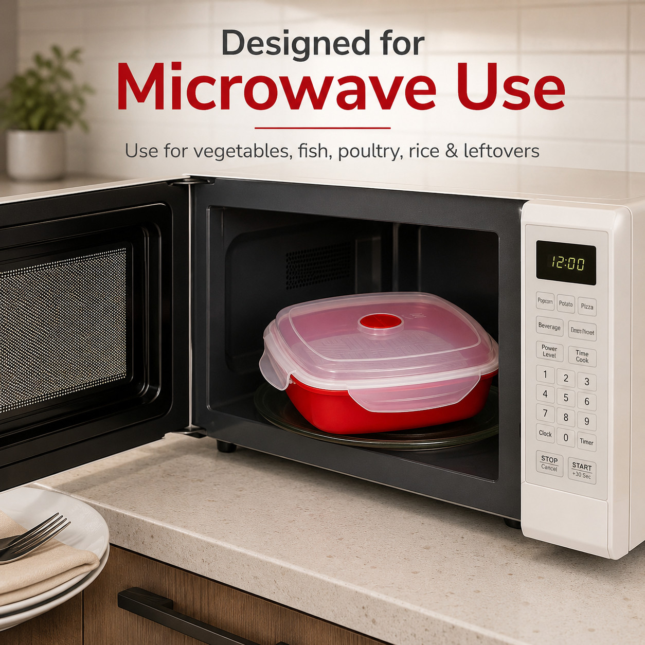Microwave Steamer Grill with Lid Cooks Meats Fish Vegetables in Minutes (835)