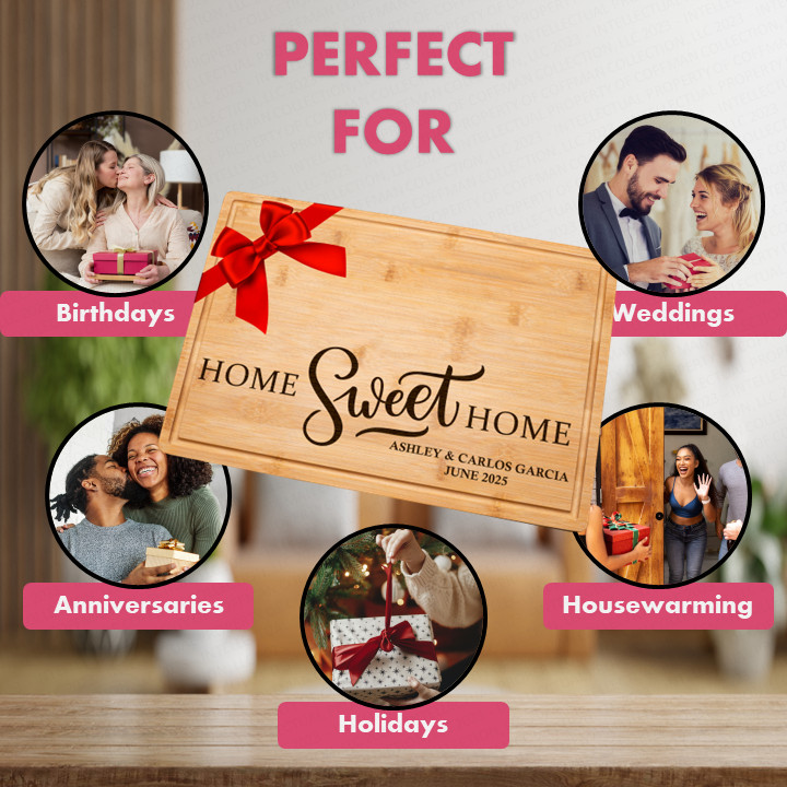 Custom Personalized Engraved Bamboo Cutting Charcuterie Board Home Housewarming