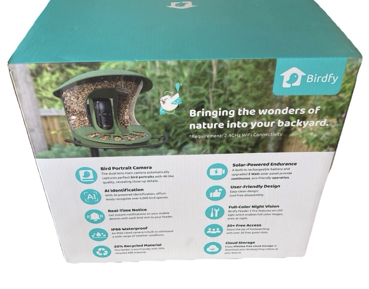 Birdfy Smart Bird Feeder 2 Pro Dual-Lens Camera Solar Powered Green Seed
