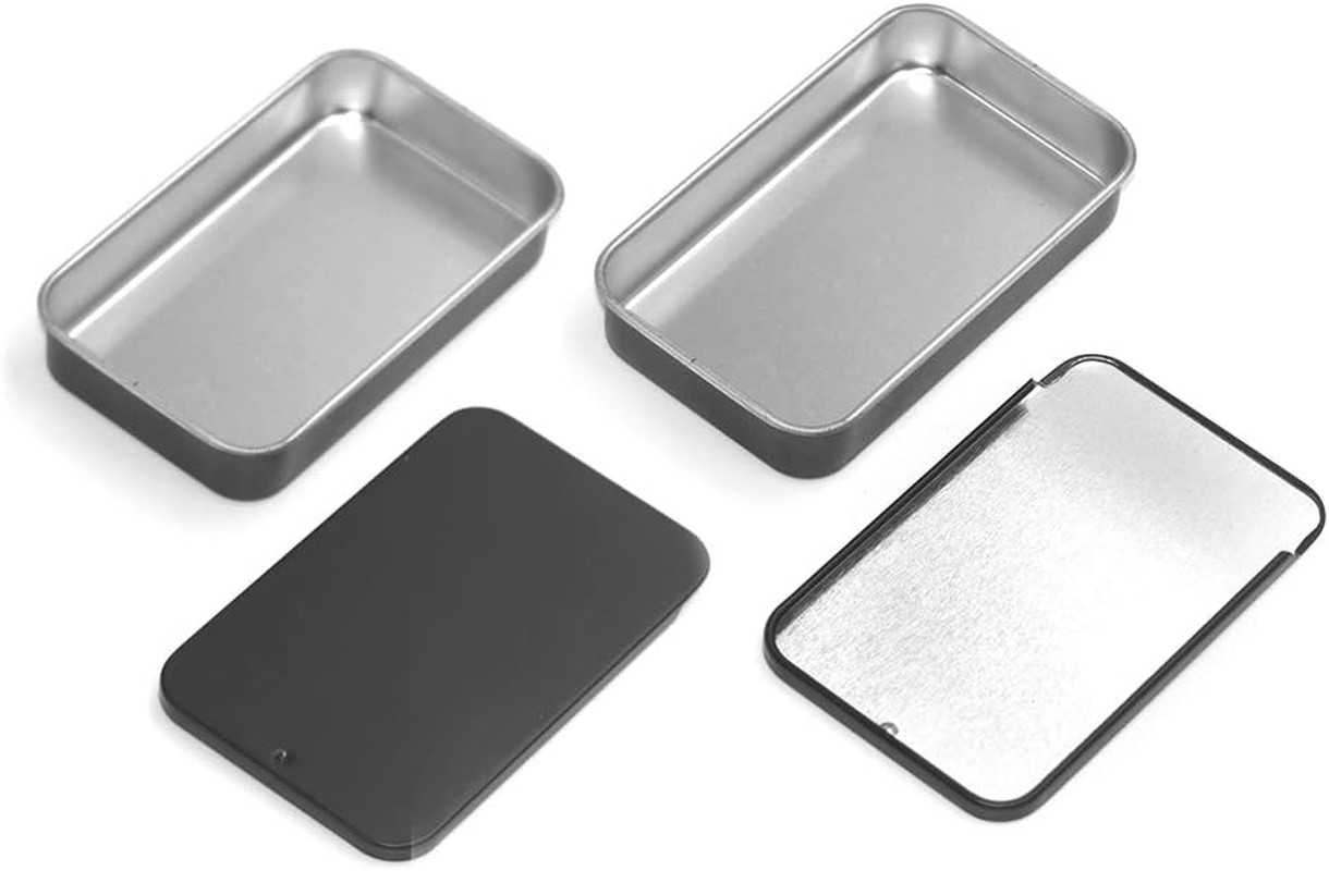 6 Pack Metal Rectangular Sliding Lid Tin Boxes Black, Containers Portable Box Sm