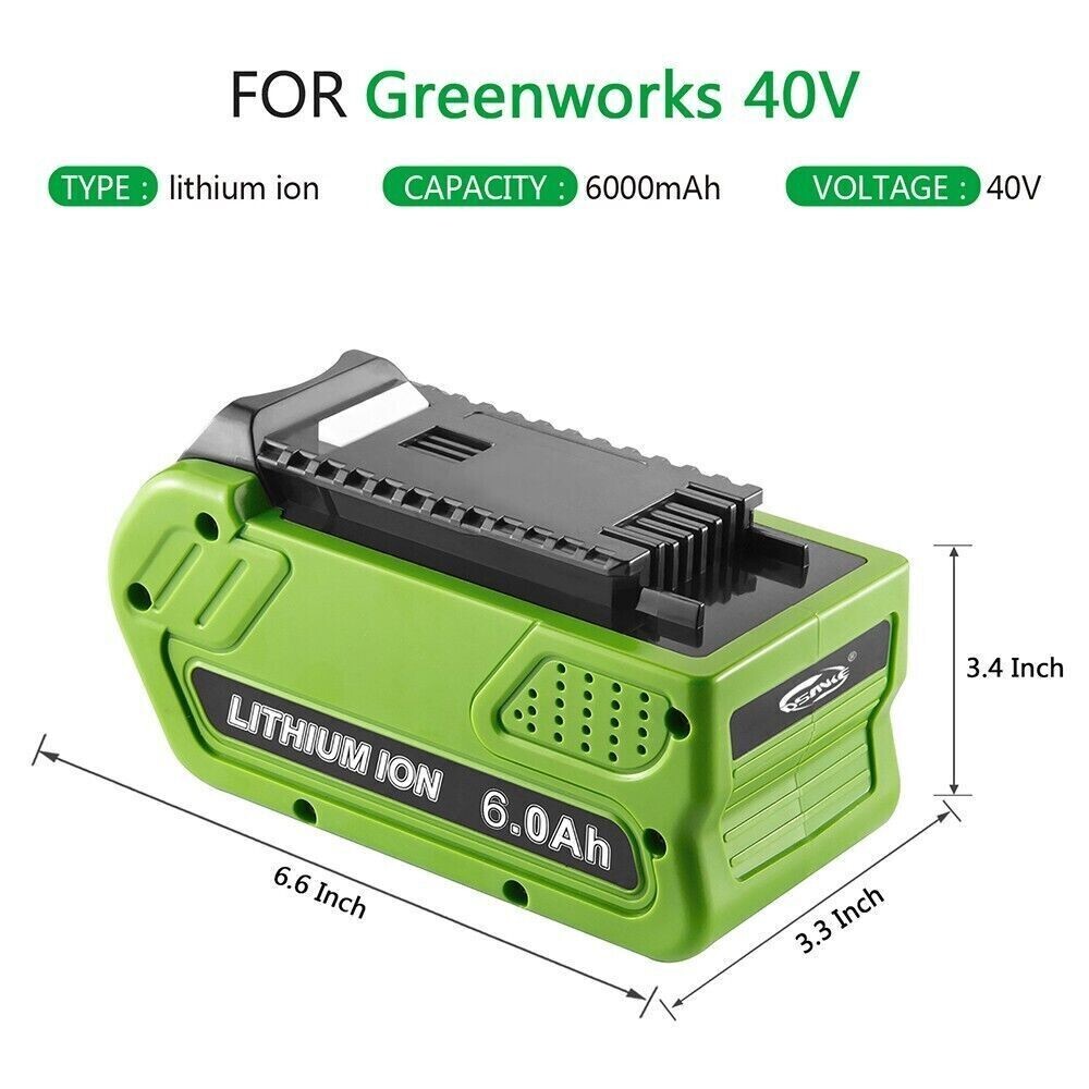 40V 6.0Ah Battery / Rapid Charger For Greenworks 40 Volt Lithium 29482 29252 New