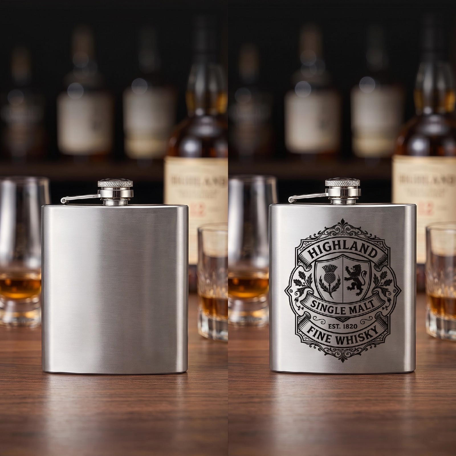 Ultrarayc 2PCS 6oz Silver Hip Flask Set Stainless Steel Liquor Pocket Flask Gift