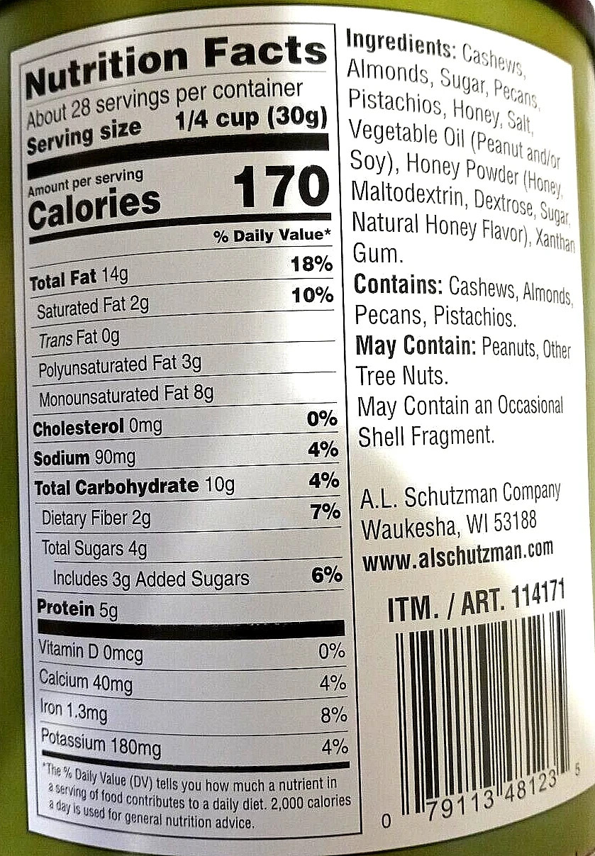 Savanna Orchards Honey Roasted Nut Mix Cashew/Almonds/Pecans 30 Oz EXP 11/2027