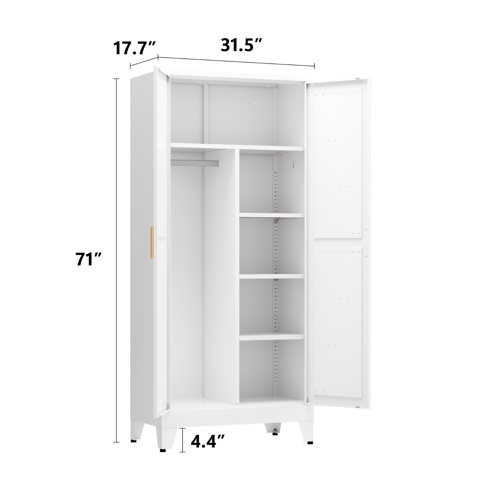 71″ White Metal Cabinet w/Doors/Shelves, for Bathroom, Living Rm, Storage
