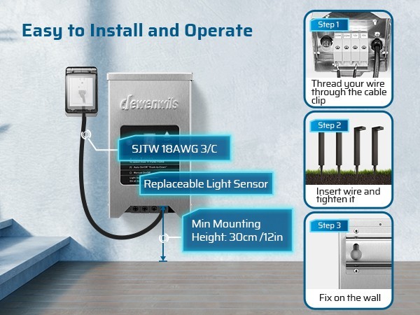 DEWENWILS 150W Landscape Lighting Transformer, Photocell & Timer, 12V/15V AC