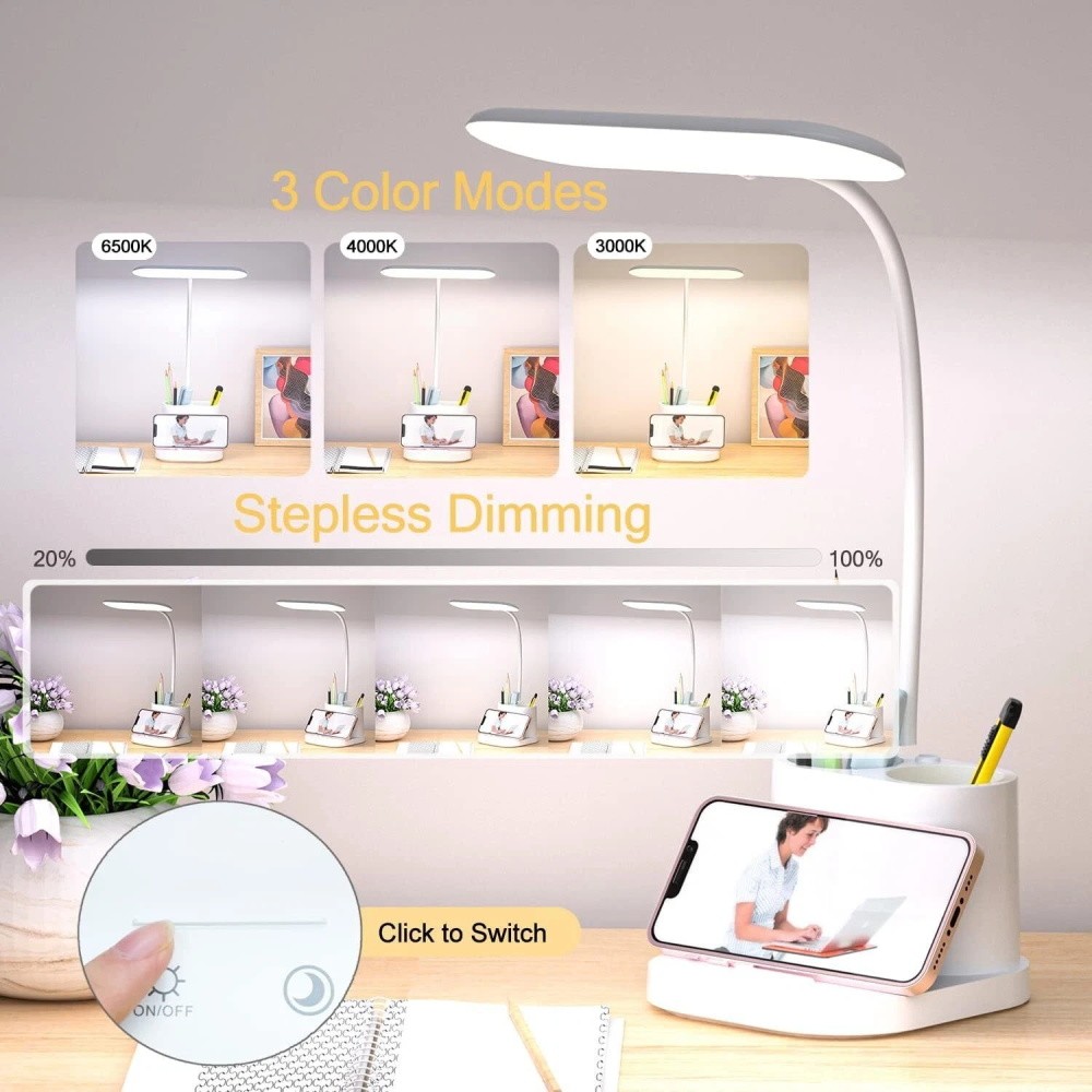 LED Desk USB Light Dimmable Bedside Reading Lamp Rechargeable Touch Control USA