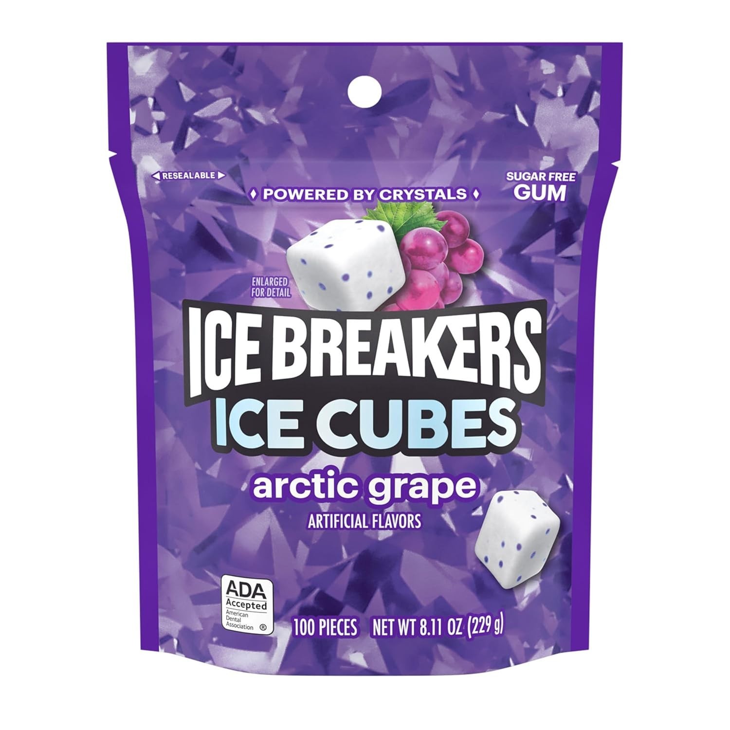 ICE CUBES Arctic Grape Sugar-Free Chewing Gum – 8.11oz Pouch with 100 Pieces