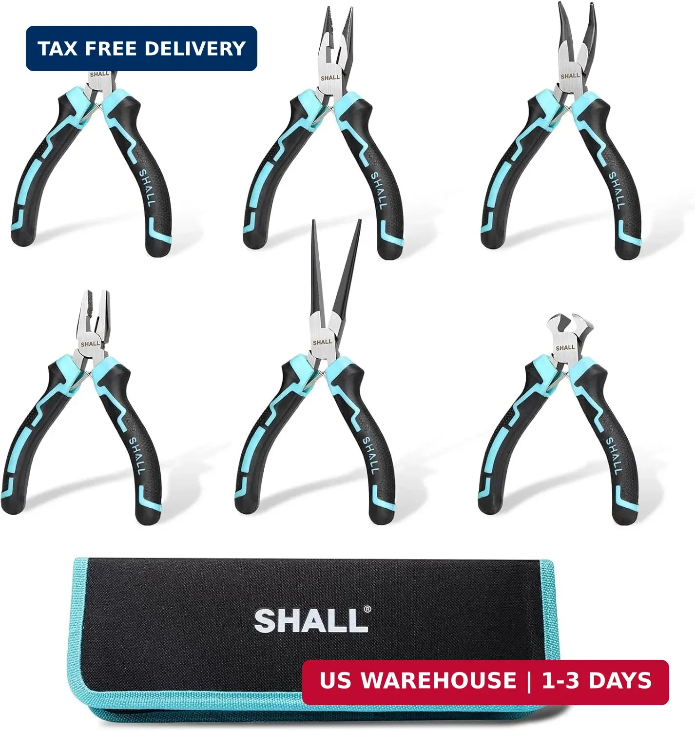 SHALL Mini Pliers Set, 6-Piece Small Pliers Tool Set Includes Needle Nose, Long